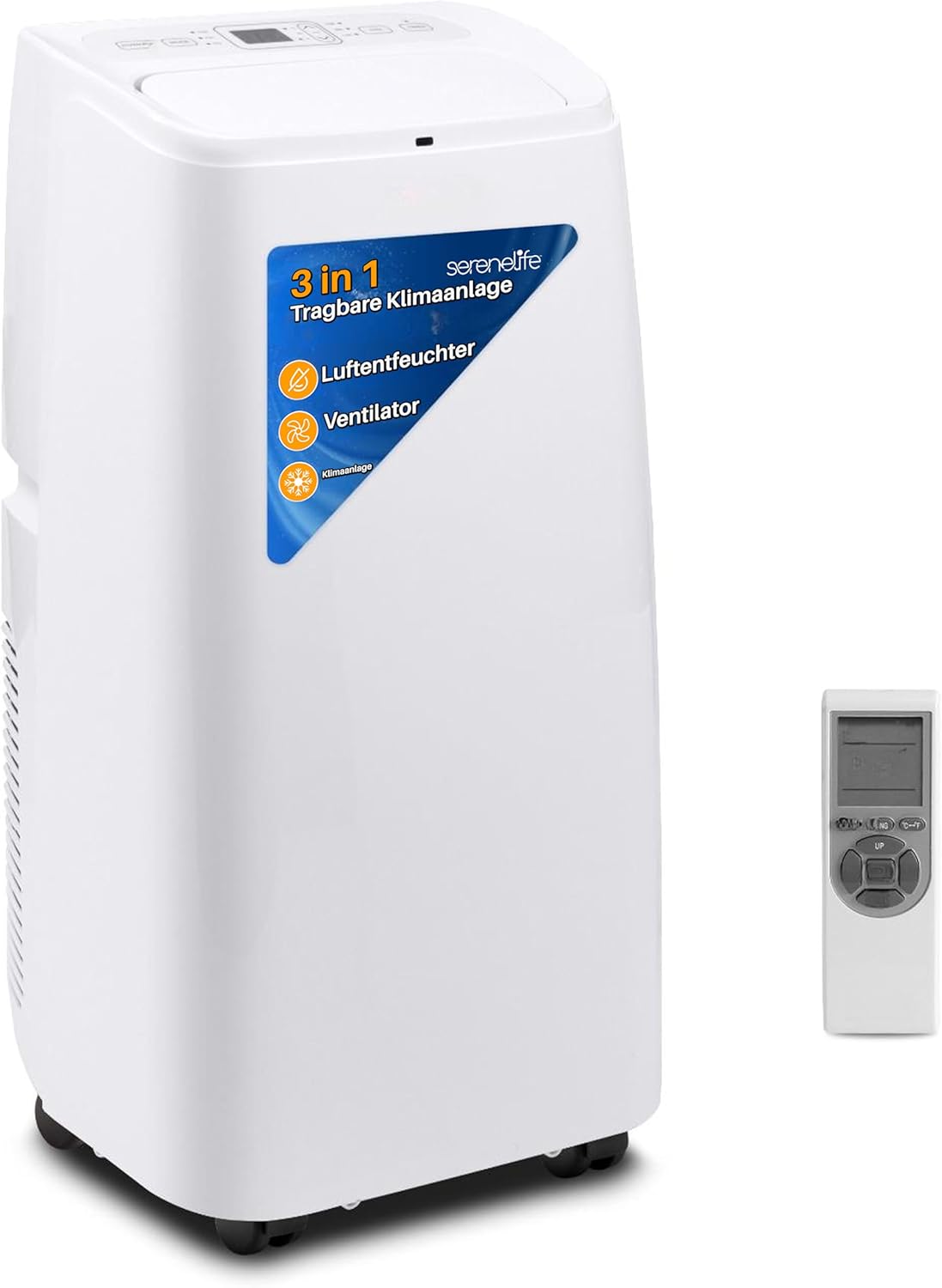 SereneLife Mini Klimaanlage mobil, 3-in-1 mobiles Klimagerät mit Abluftschlauch – Luftkühler, Luftentfeuchter & Ventilator, Air conditioner – 9.000 BTU, 1,5L Feuchtigkeit/Stunde, kühlt Räume bis 42 m2