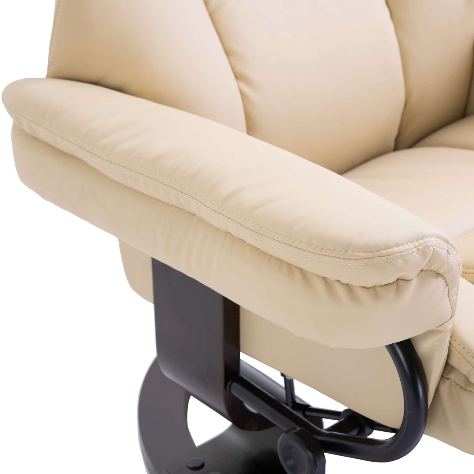 Fauteuil met kruk, ligfunctie, draaibaar, tot 160 kg, kunstleer, metalen frame, cr��me, 80 x 79 x 100 cm