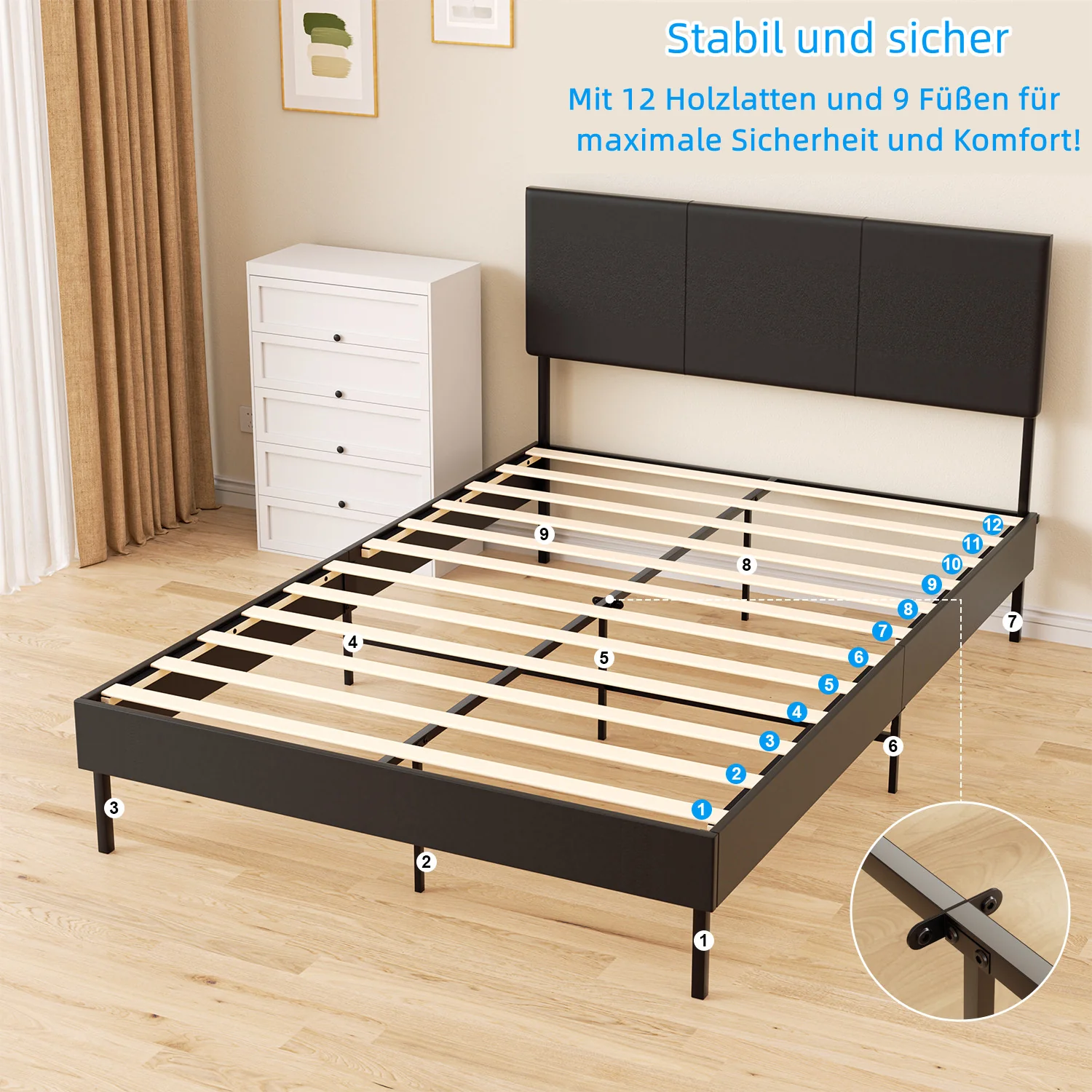 Sonnewelt Polsterbett Bettgestell mit Kopfteil Leder