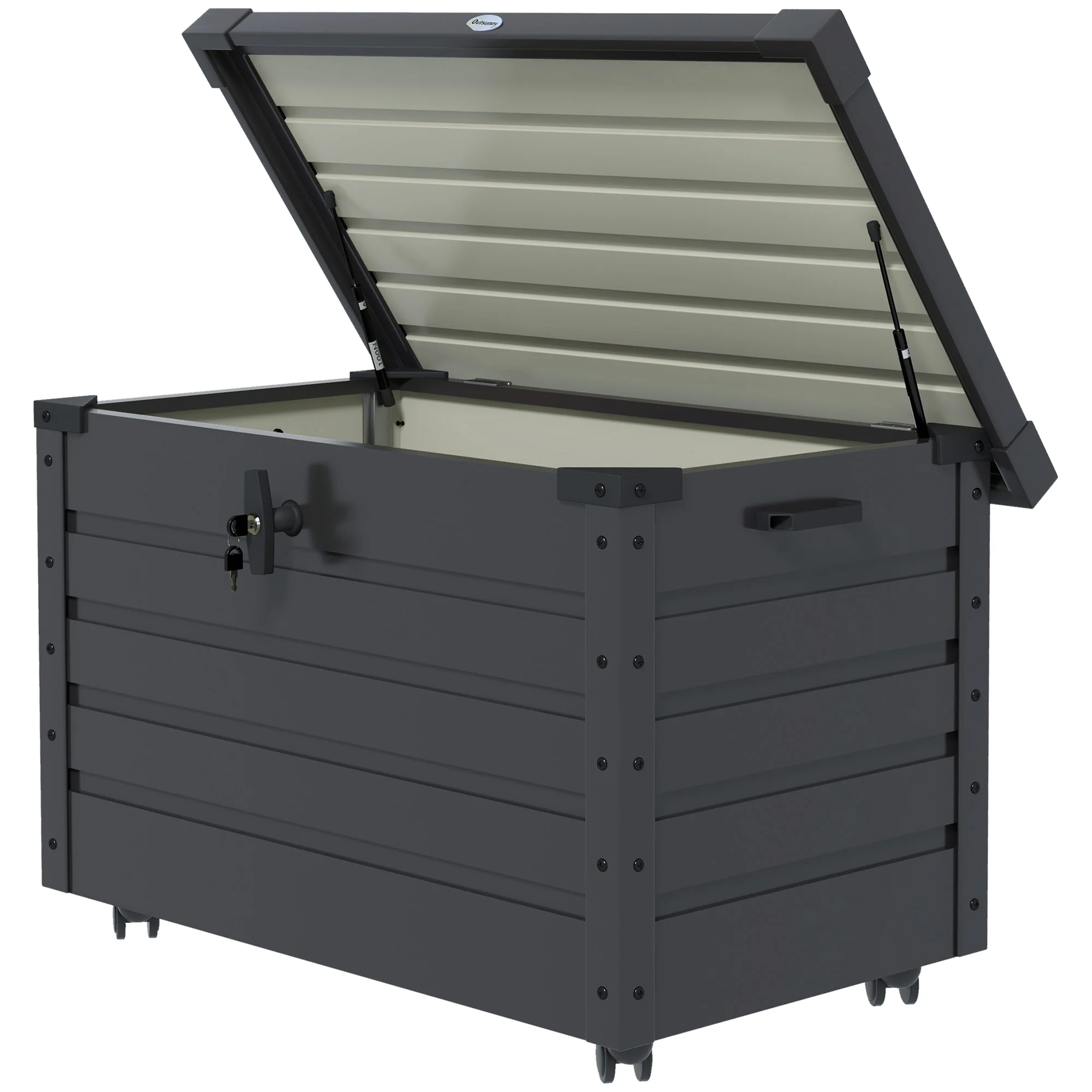 Outsunny Buiten Opbergbox Tuinkist Kussenbox, weerbestendig, 4 Wielen, 100 cm x 62 cm x 65 cm, Donkergrijs