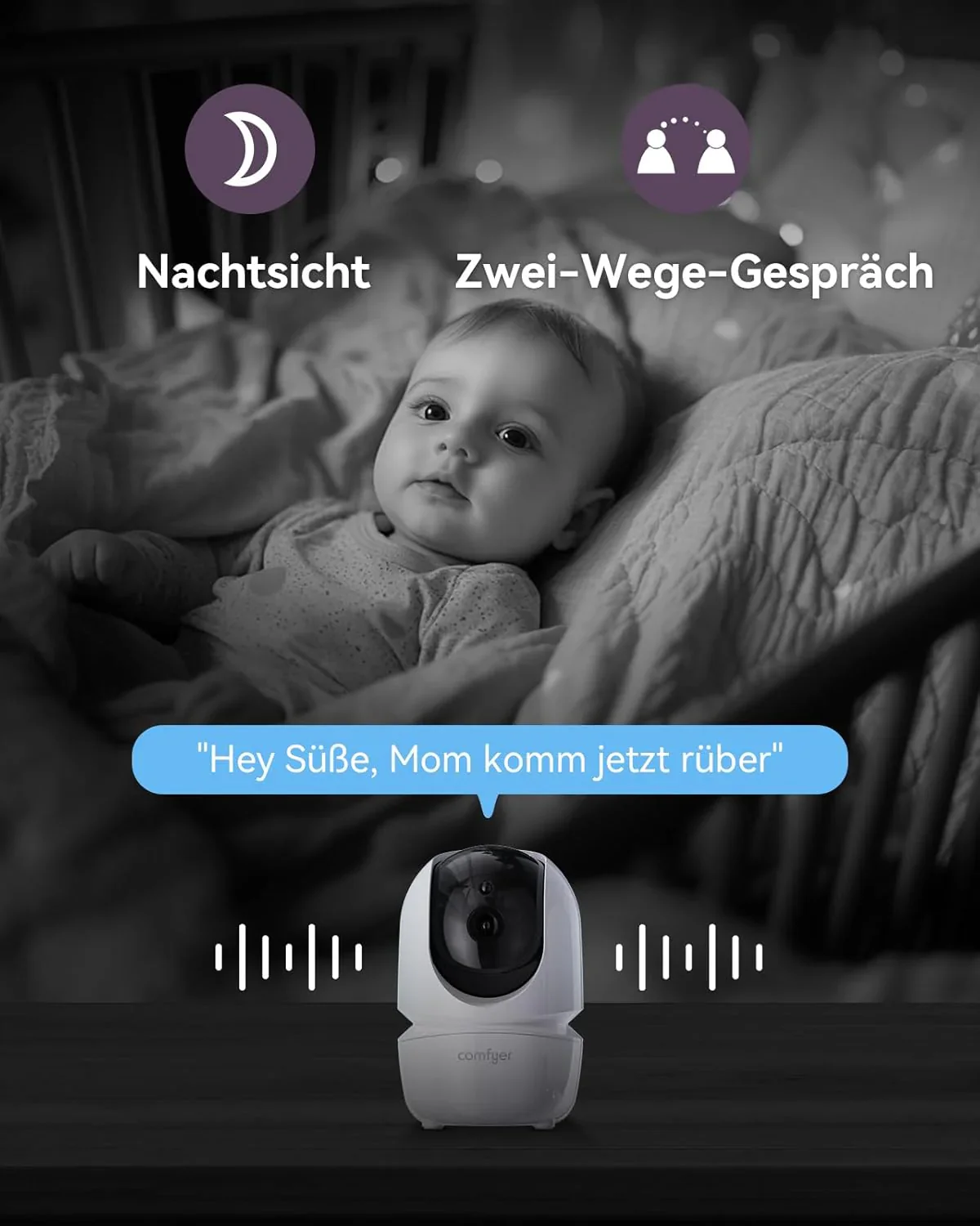 Comfyer Split-Screen Babyphone mit 2 Kameras, 7 HD 720P Video Babyphone ohne WLAN mit Halterung, IR-Nachtsicht Weitwinkelobjektiv Vox-Modus 2-Wege-Audio 960 Fu? Reichweite Video��berwachungsger?te