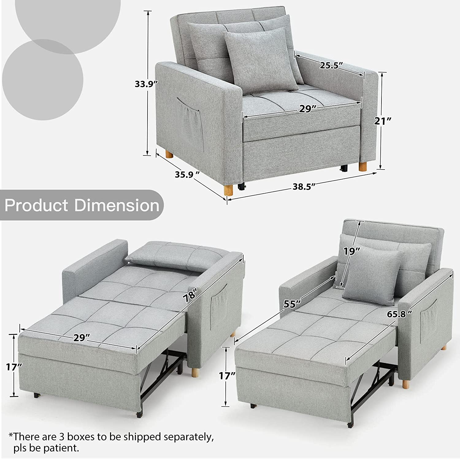 ?? 40 Inch 3-in-1 Convertible Chair Bed,Sofa Bed.