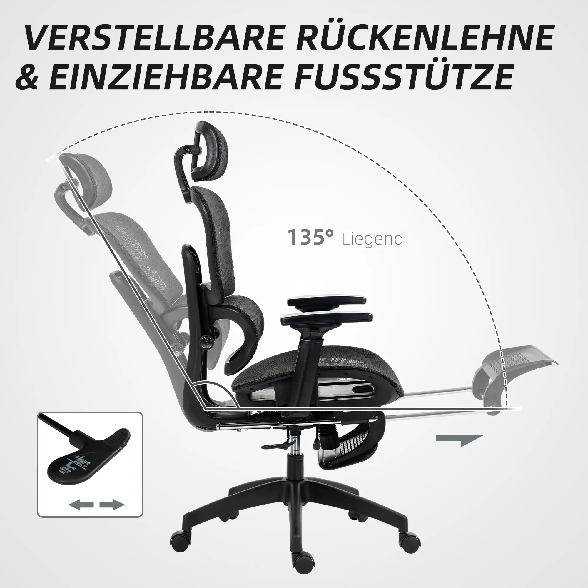HOMCOM Bureaustoel ergonomisch verstelbaar met ligfunctie