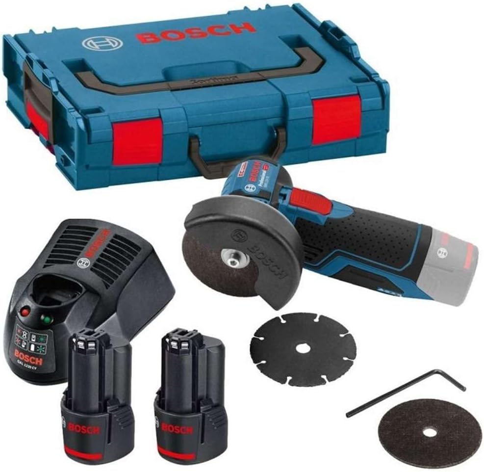 Professional 12V System Akku Winkelschleifer GWS 12V-76 (inkl. 2x 3.0Ah Akku, Schnellladegerät GAL 1230 CV, 1x Carbide Multi Wheel, 2x Trennscheibe Expert for Inox, L-BOXX2)