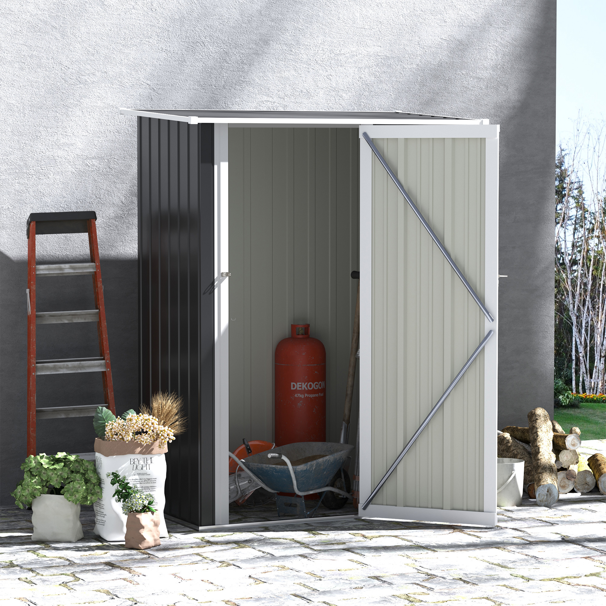 gereedschapsschuur tuinhuisje gereedschapsschuur met deur buiten staal donkergrijs 142 x 84 x 189 cm