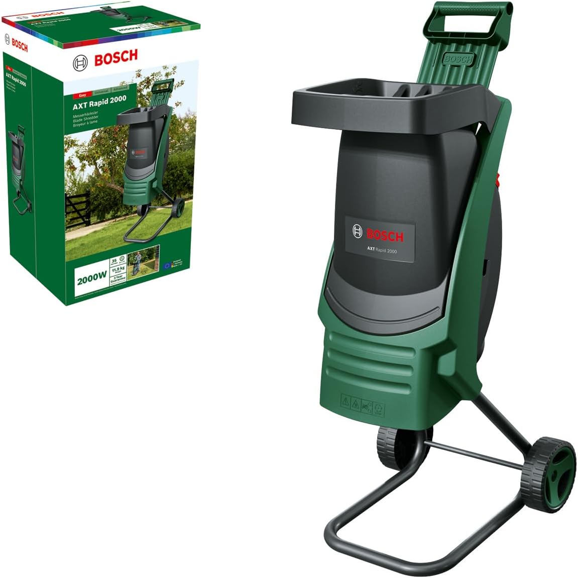 Bosch AXT Rapid 2000 Häcksler (zum leistungsstarken Häckseln von Gartenabfällen; kraftvoller 2000-W-Motor)