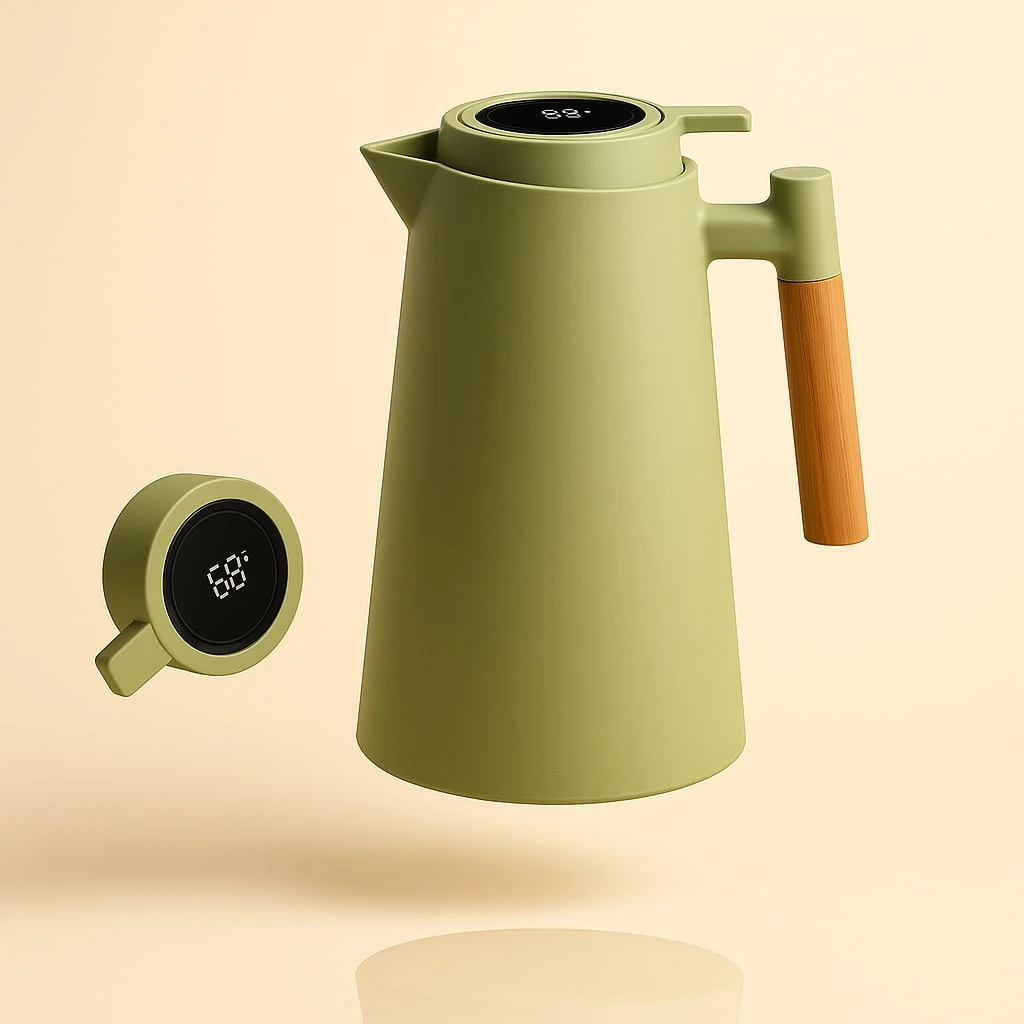 Thermoskanne mit Temperaturanzeige 1L f��r Kaffee und Tee