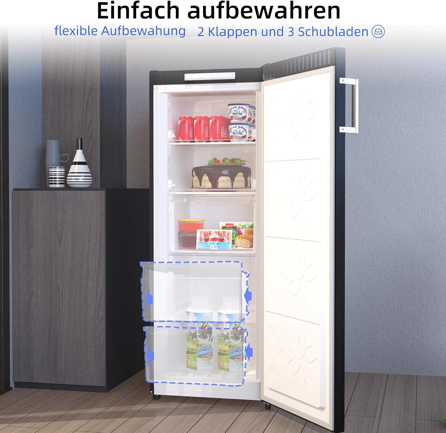 CHIQ Gefrierschrank FSD160D4E | Wechselbarer Türanschlag | Sehr Leise 41 DB (145L Manuelle Abtauung)| 12 Jahre Garantie auf den Kompressor*| 126 x 54 x 55 cm (HxBxT)