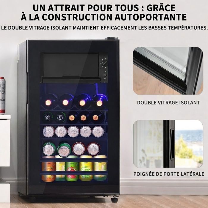 Mini réfrigérateur - Memkey - 76 L - 43,5 x 40 x 71,6 cm - Noir - LED, 6 L congélateur
