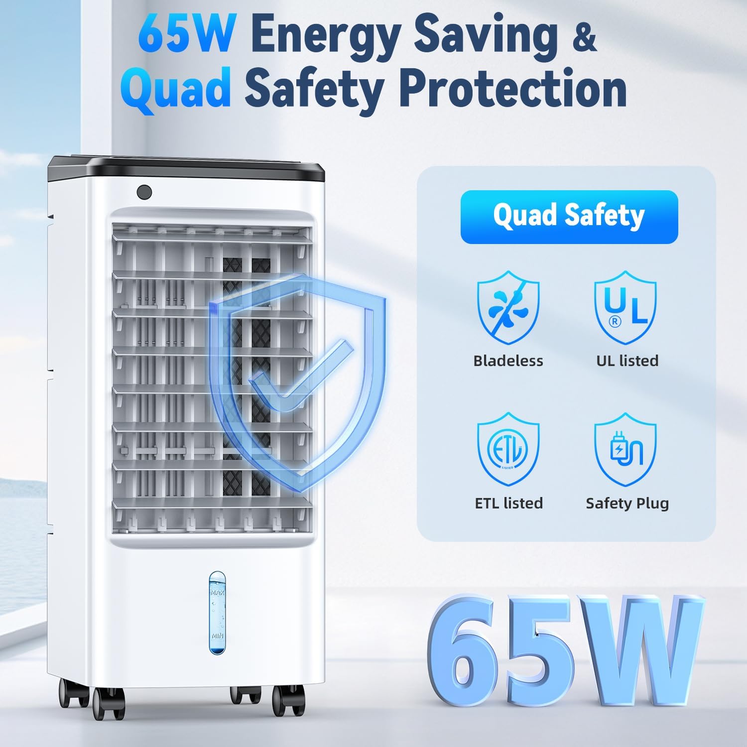 FANCOLE Tragbare Klimageräte ohne Fenster mit 6 Kühlakkus, 12H Smart Timer für Auto-Off, 7,8 m Fernbedienung, Top Fill Dual Tank, 3 Geschwindigkeiten Verdunstungsluftkühler, 70° Auto Swing Swamp