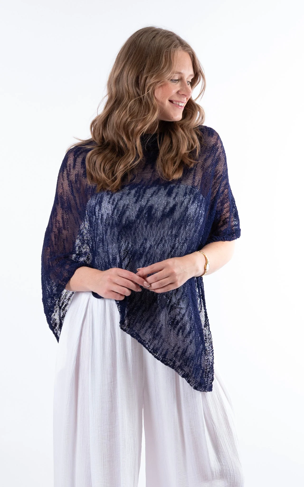 Fine Knit Poncho | Navy