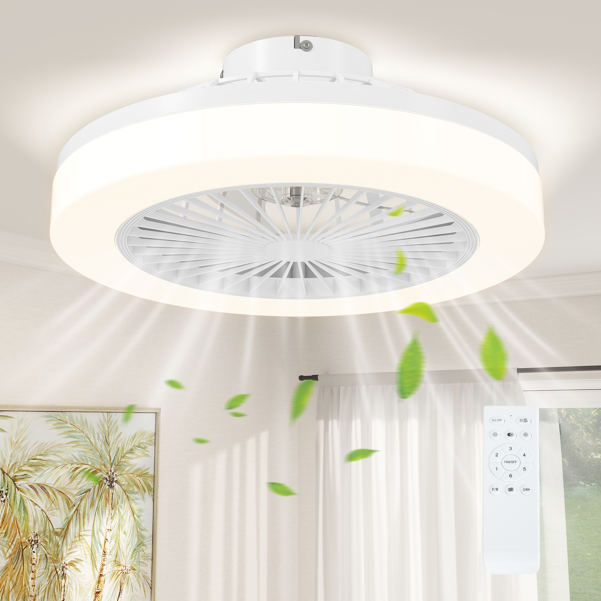 Plafondventilator met LED-Lamp, 6 Snelheden, Afstandsbediening, Wit