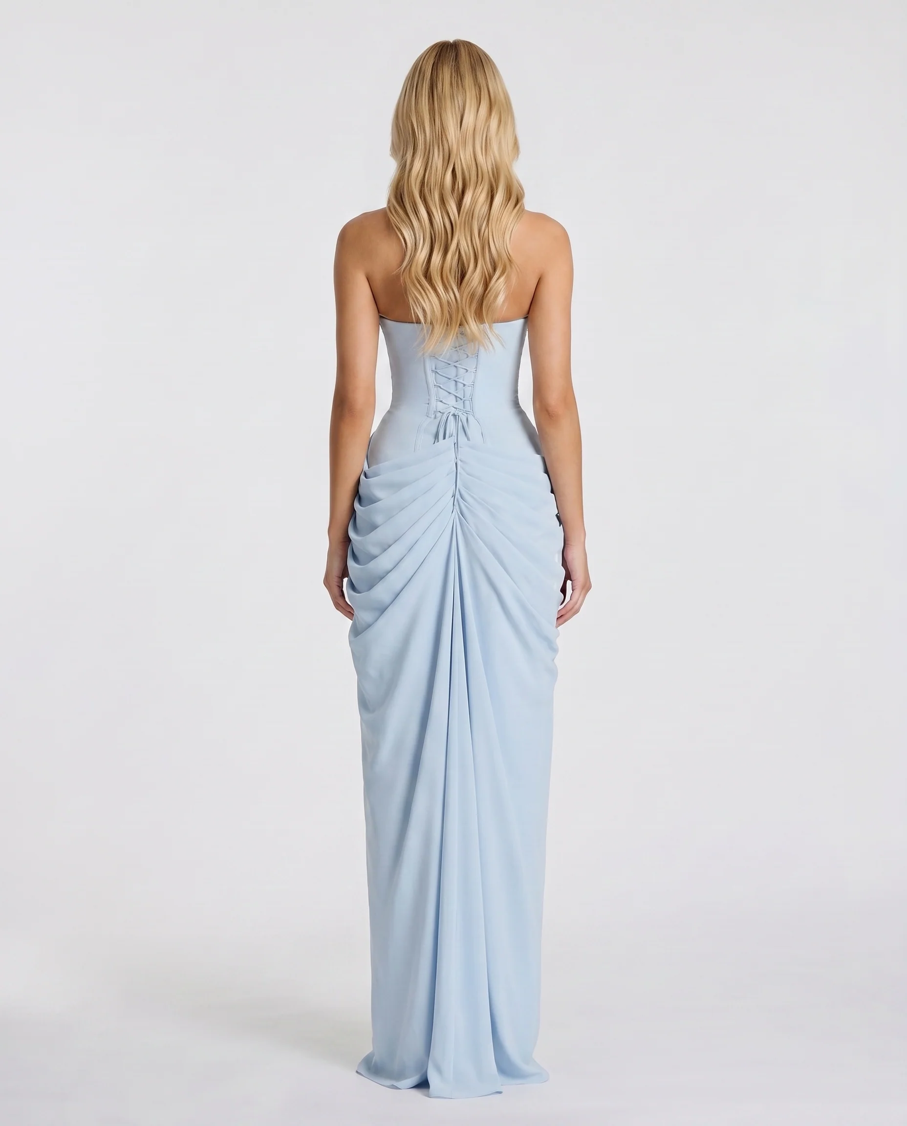 Tr?gerloses Maxikleid mit Beinschlitz | Gerafftes Abendkleid in Wickeloptik | Elegantes Bandeau-Kleid f��r besondere Anl?sse