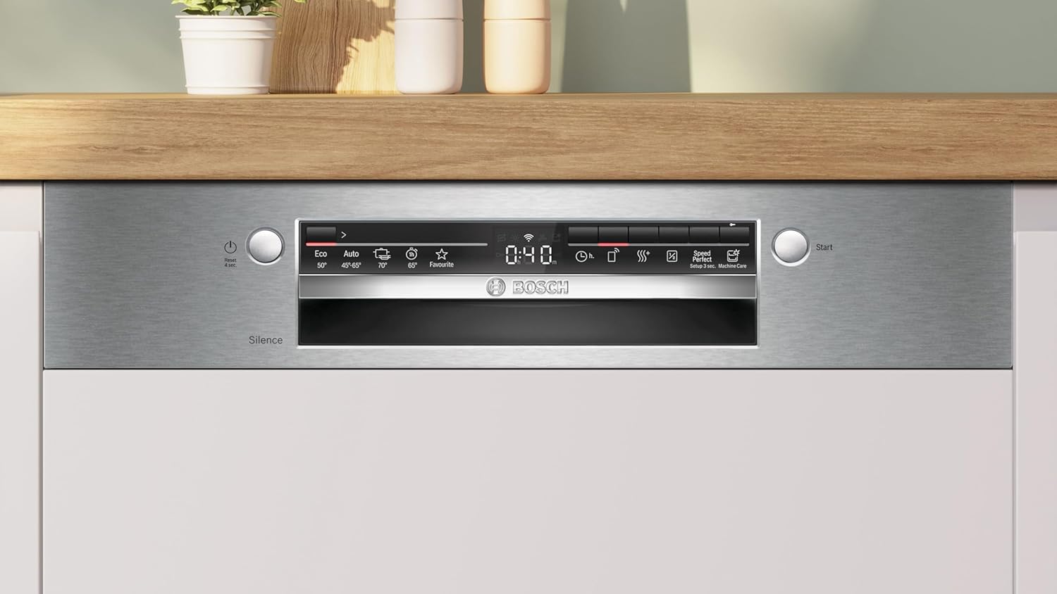 Bosch SMU4ETS08E, Serie 4, Smarter Unterbau-Geschirrspüler 60 cm, Besteckkorb, Spülmaschine mit Programmassistent, besonders Leise, höhenverstellbarer Oberkorb, Automatische Türöffnung, Edelstahl