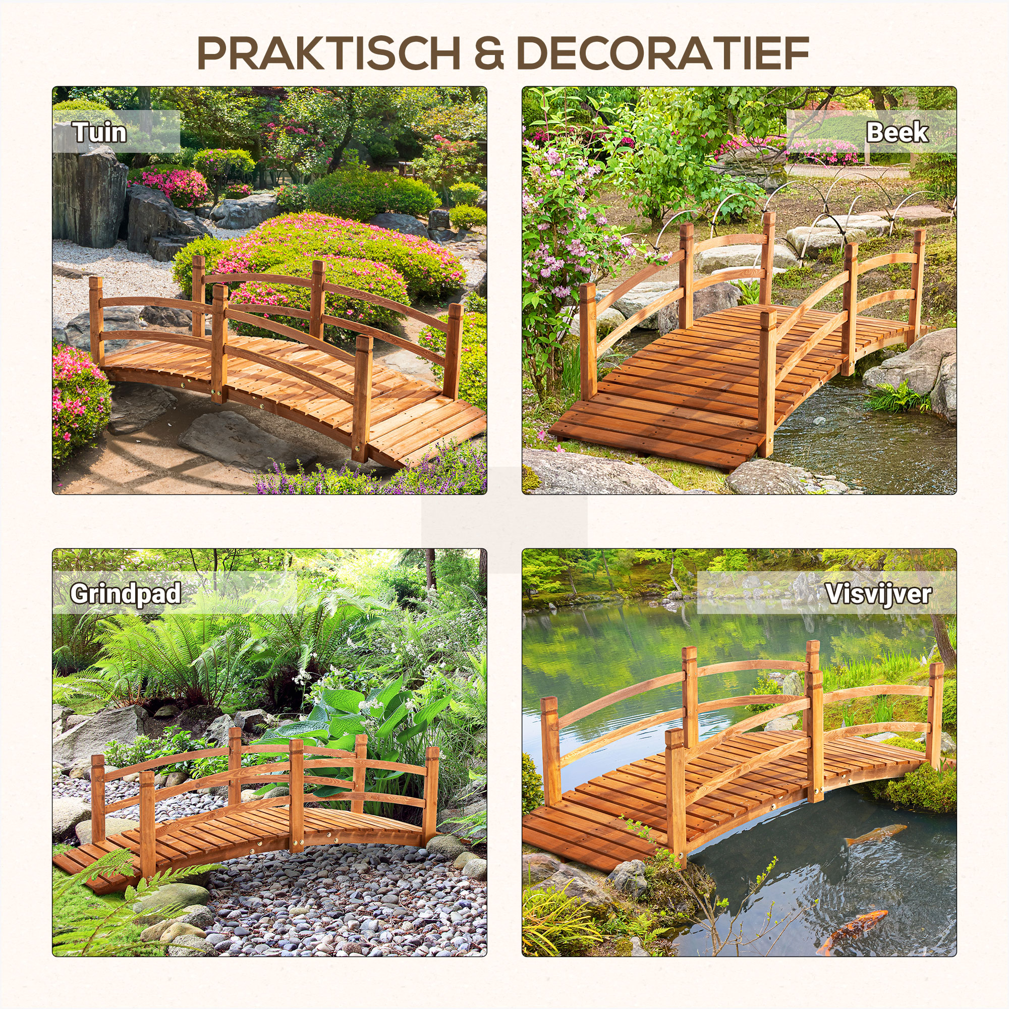 Outsunny houten tuinbrug 185 x 72 x 58 cm