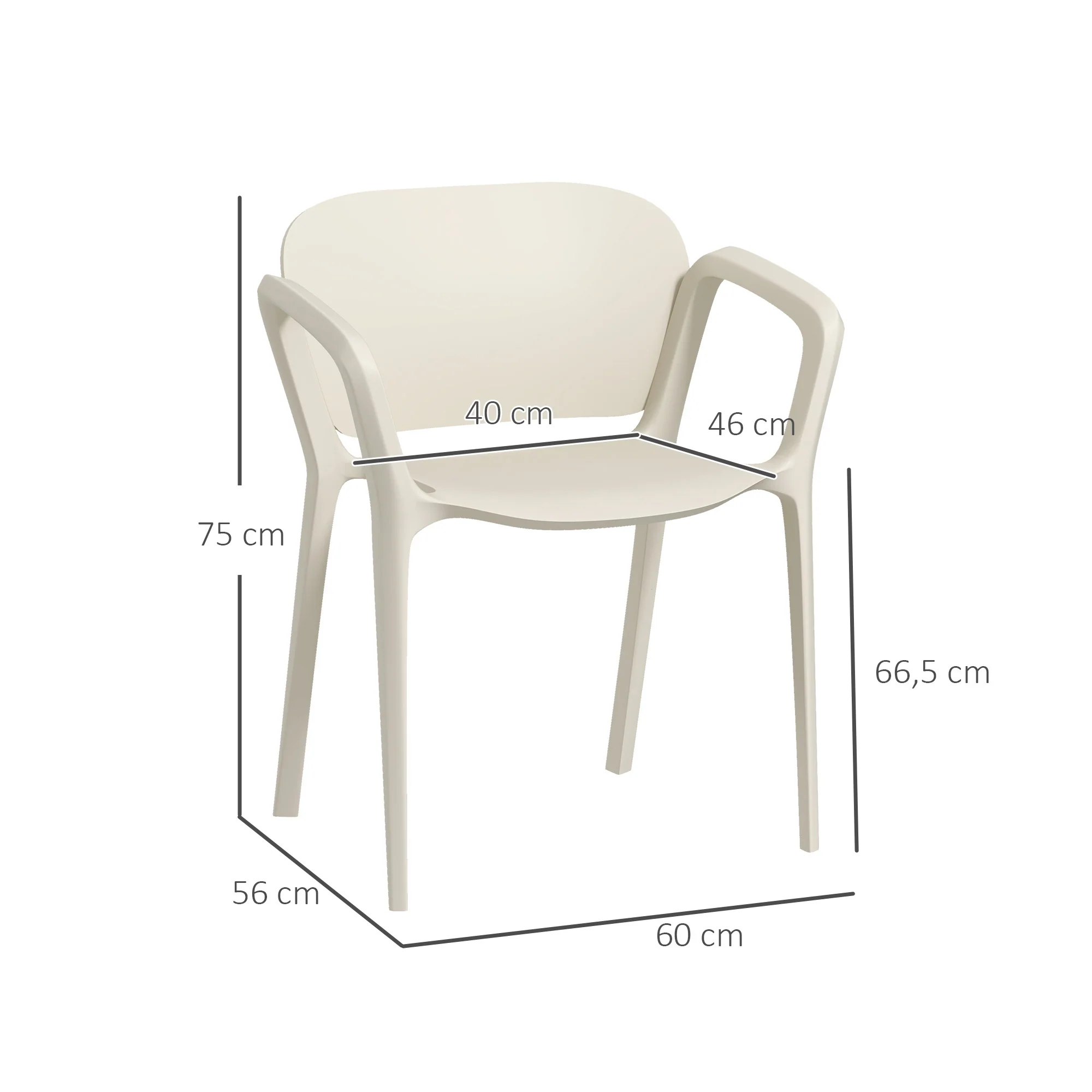 Outsunny Set van 4 Weerbestendige Tuinstoelen uit Kunststof, Stapelstoel met Arm- en Rugleuning tot 120 kg Belastbaar
