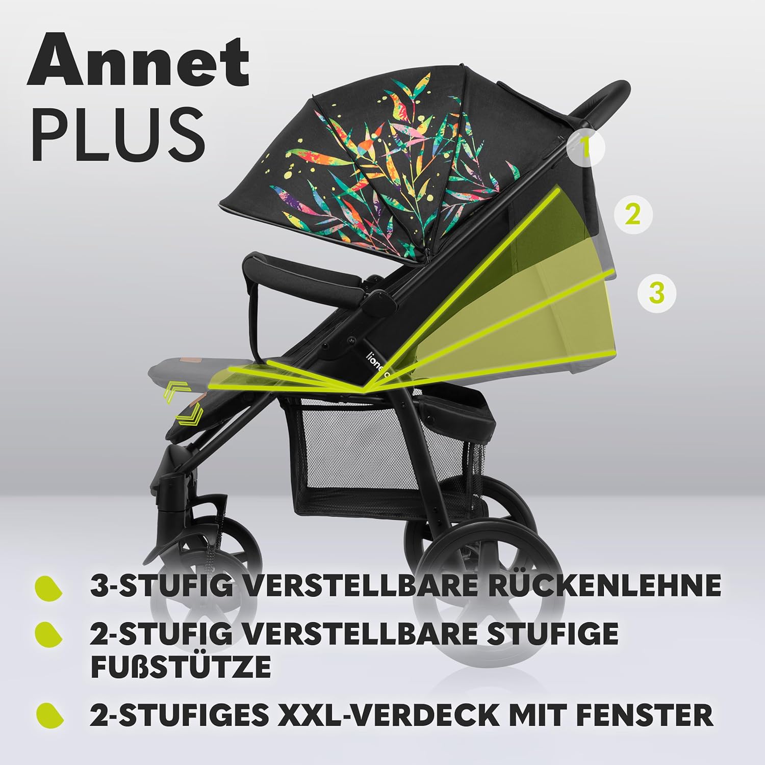 LIONELO Annet Plus Buggy bis 22 kg mit Liegefunktion, Kinderwagen klein zusammenklappbar mit Zubehör, Eva-Schaum-Räder, Moskitonetz, Fußdecke Getränkehalter, Korb