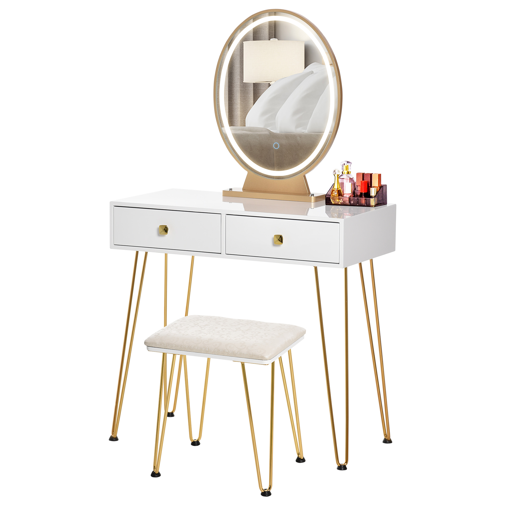 make-uptafel gestoffeerde kruk retro design