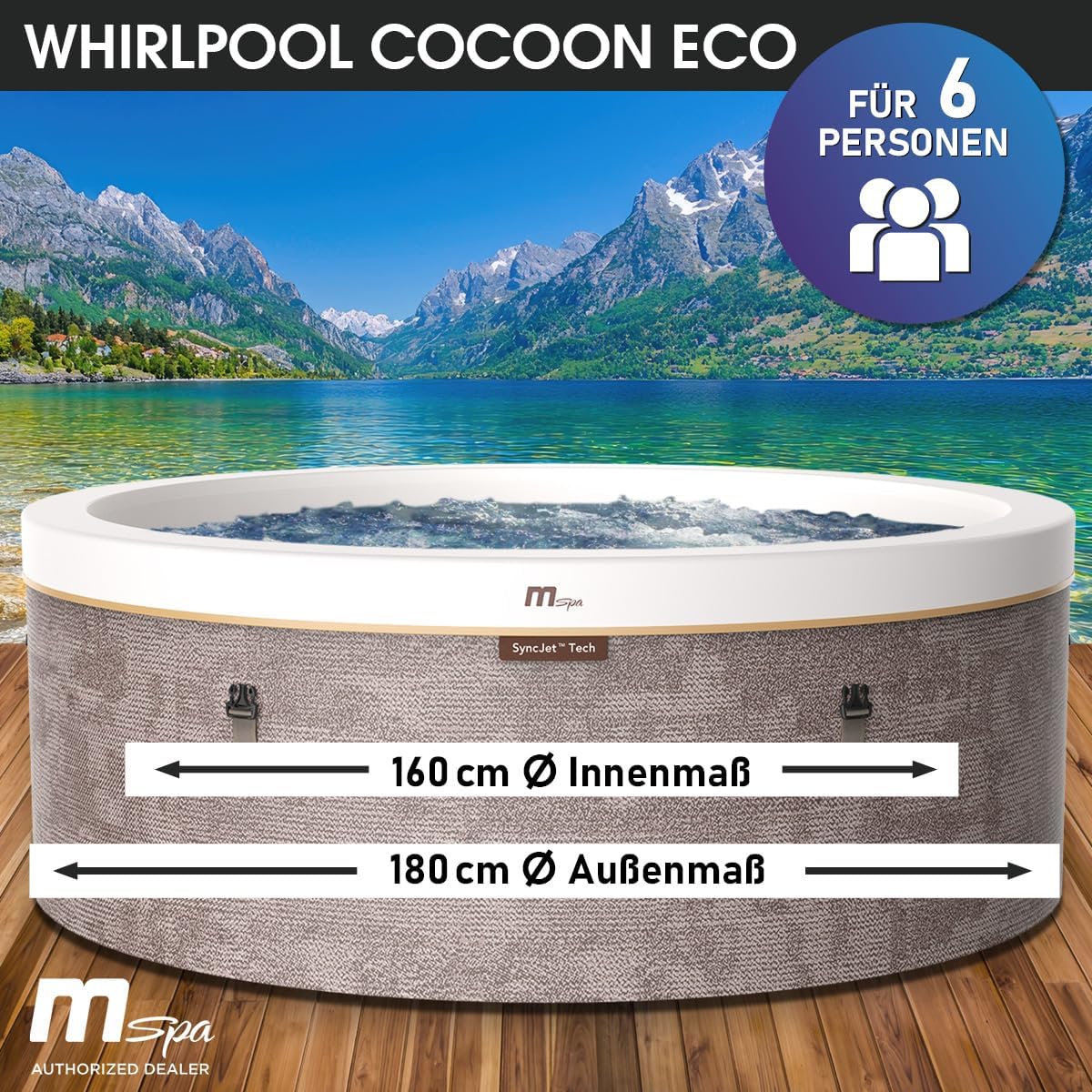 BRAST Whirlpool MSpa | 4-8 Personen | viele Modelle rund und eckig | Ø 125-224cm | In- Outdoor Pool | bis zu 144 Massagedüsen | inkl. Aufblasfunktion Abdeckung Timer Heizung | Cocoon