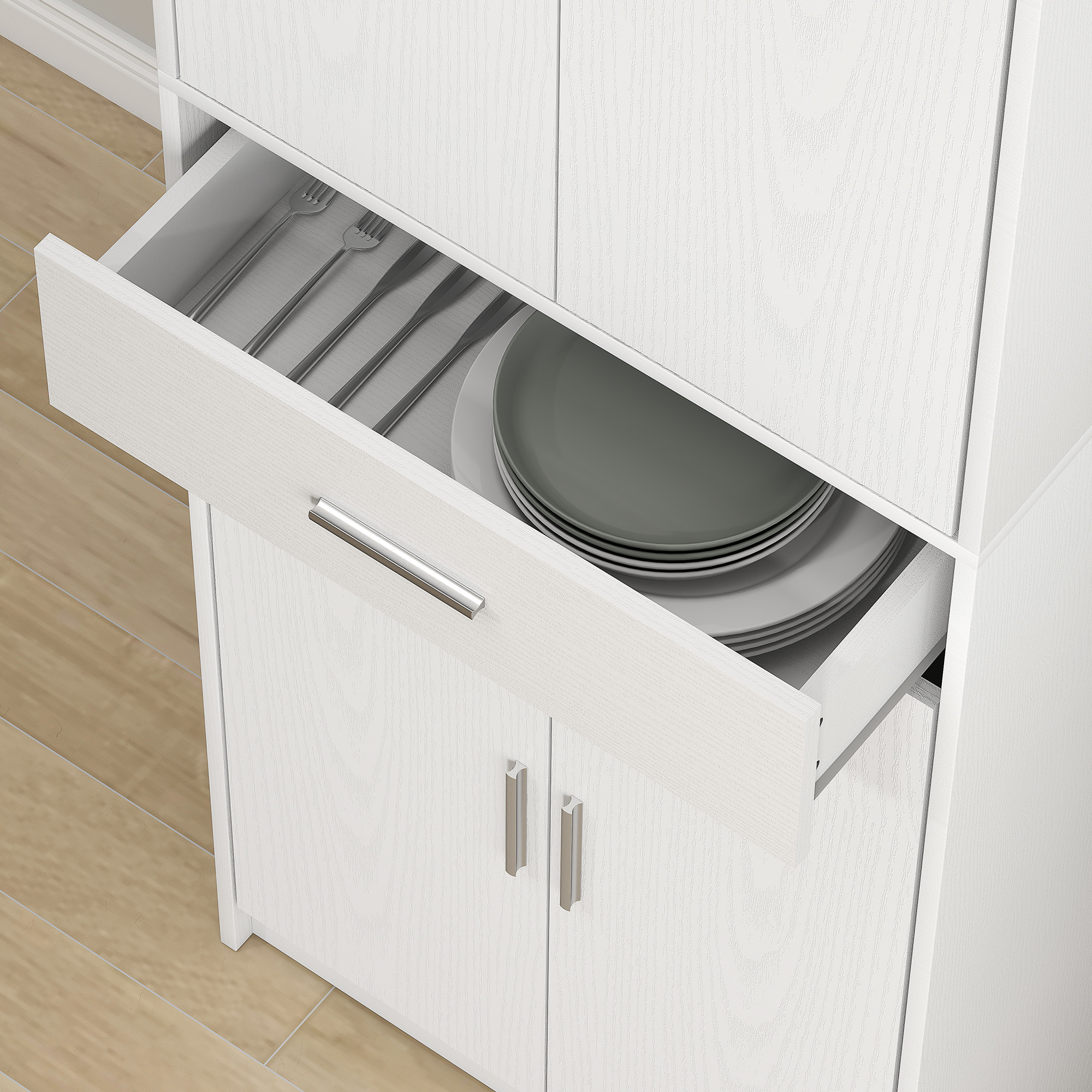 HOMCOM Keukenkast, 3-traps verstelbare planken, Spaanplaat, MDF, veel opbergruimte, Wit