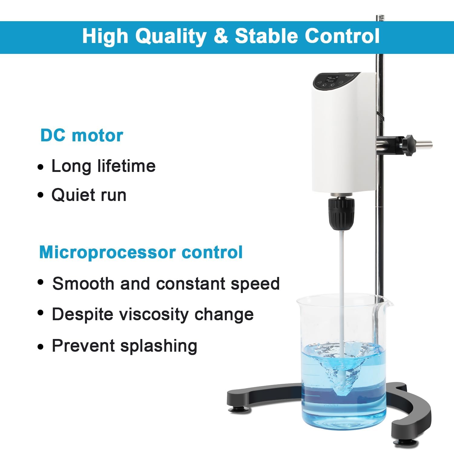ONiLAB Elektrischer Overhead Rührer, LED Digital Overhead Rührer Mixer mit Rührstab, 20L,10000 mPas, 50~2200RPM, Aluminiumlegierung (Stand enthalten)