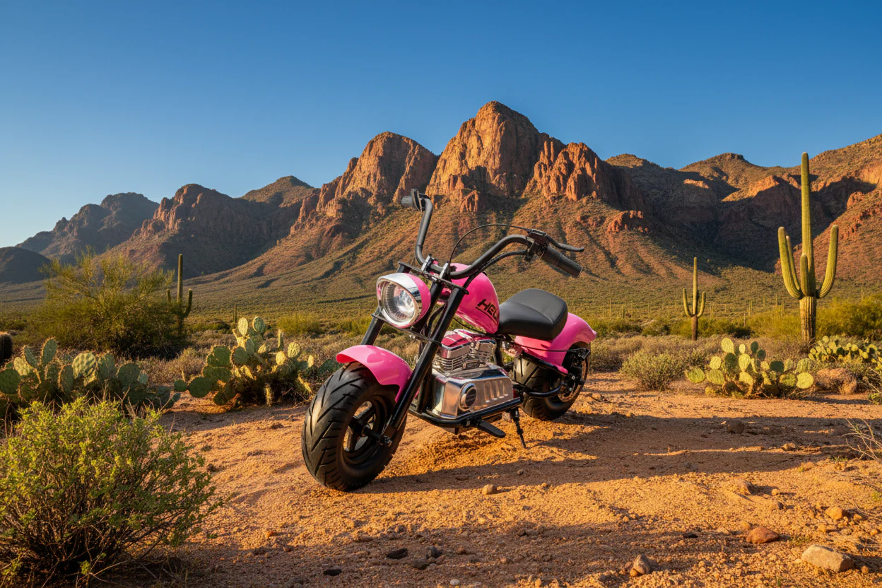 Neo Outlaw Harley style 24V Electro Chopper Cruiser High Powered Kids Electric Motorbike with stabalizers - Pink