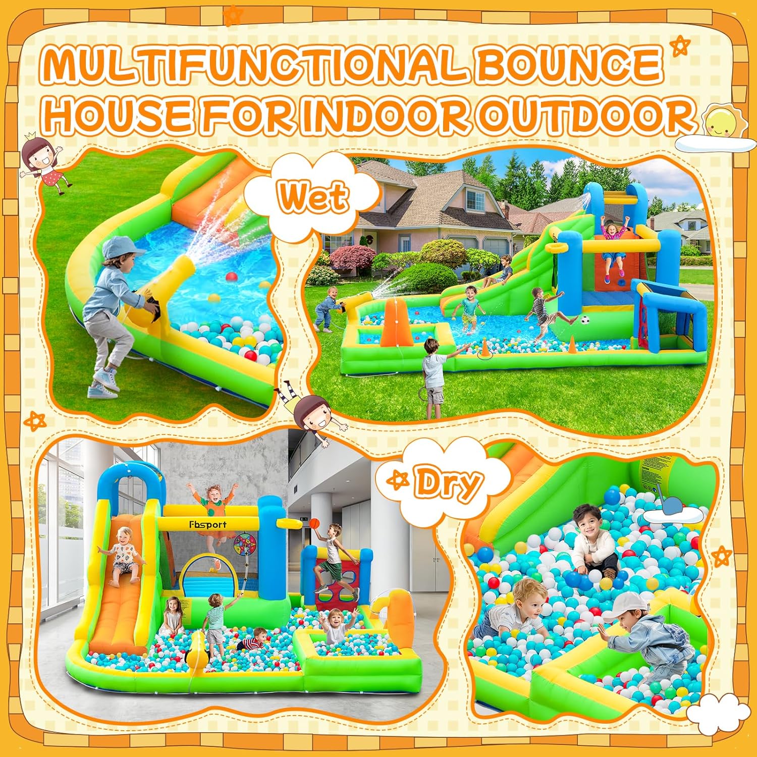 FBSPORT hüpfburg Outdoor mit gebläse hüpfburgen Kinder aufblasbare hüpfburg draußen XXL Outdoor für Erwachsene groß hüpfburg mit rutsche geeignet für Kinder