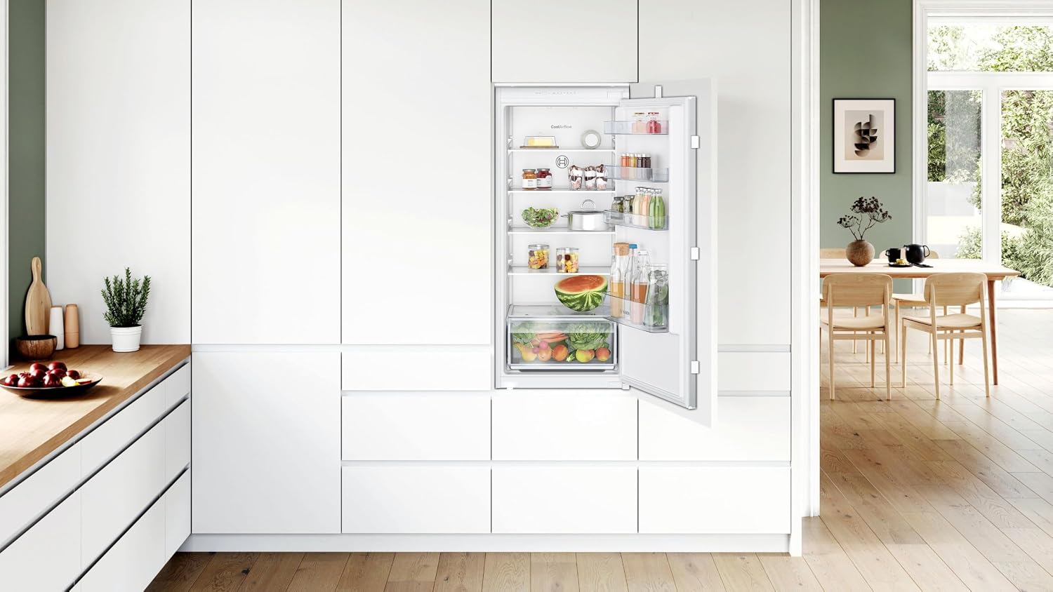 Bosch KIR41NSE0 Série 2 - Réfrigérateur, encastrable, CoolAirflow | 122,1 x 54,1 cm, 204 L, Home Connect, éclairage LED, Fonction Super réfrigération, Noise Class B (30-35 dB)
