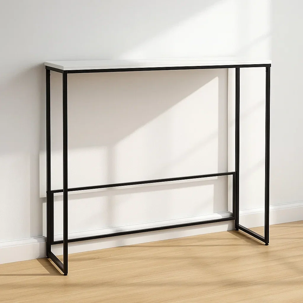 Konsolbord til entr, sort, kvarts og metal, til entr, 111x25x100 cm