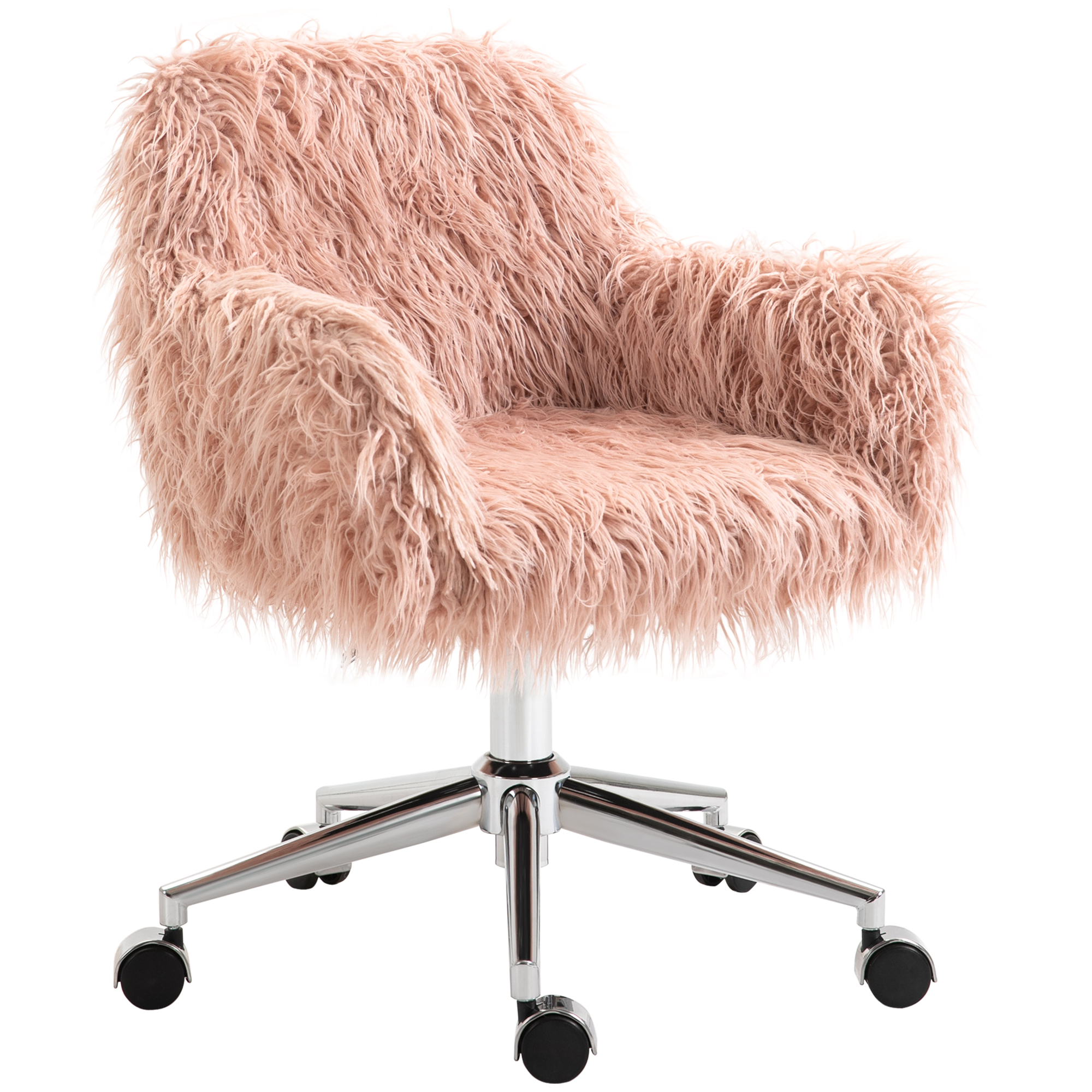 Vinsetto Chefstoel, Schminkstoel met kunstbontzitting en hoogteverstelling, Roze, 57x60x75-85 cm