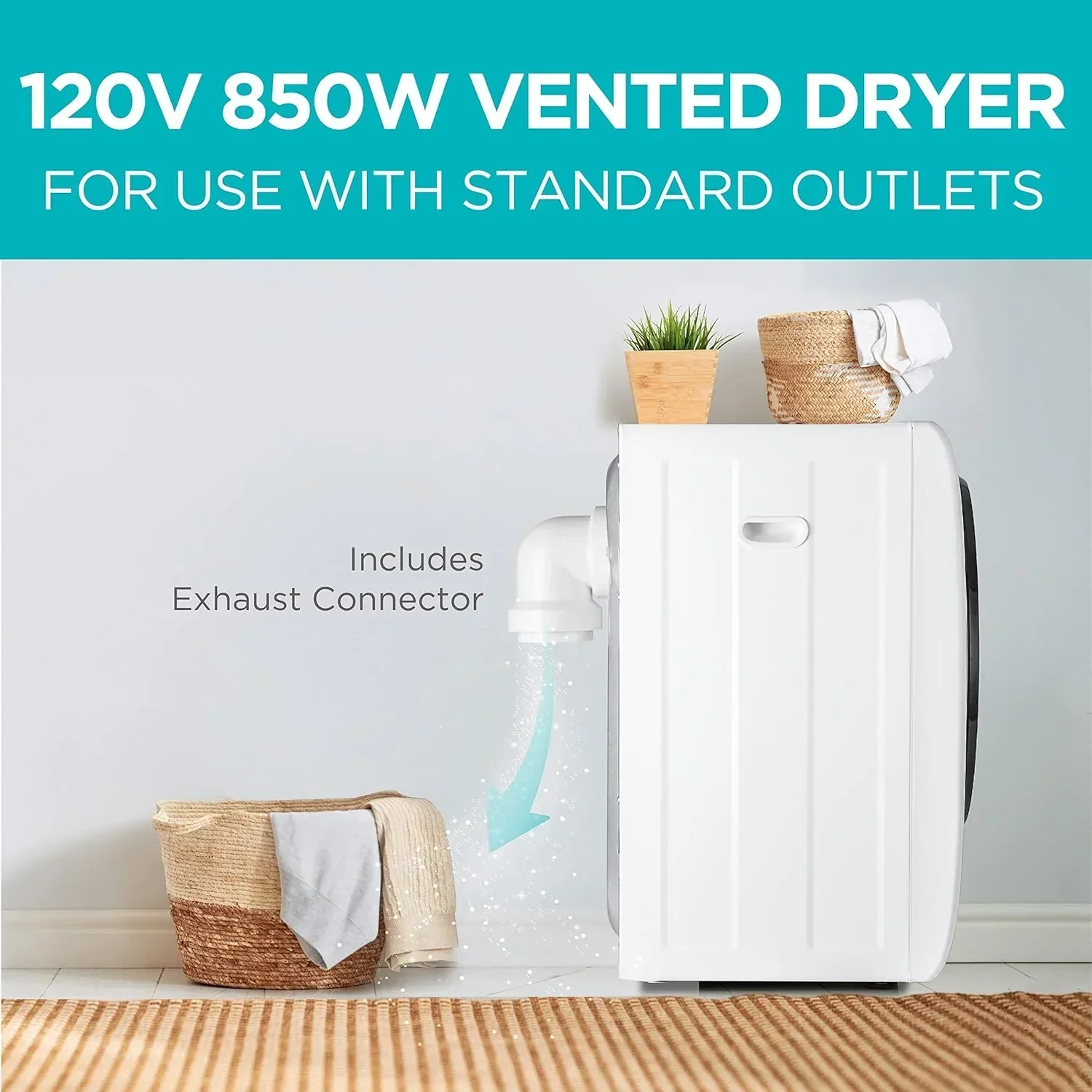 Compact Clothes Dryer 1.5 Cu. Ft. 850W Electric Dryer 120V Vented Dryer Stainless Steel Drum
