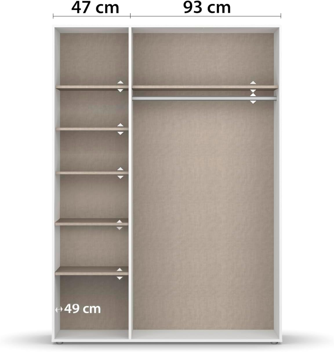 Rauch Möbel Nabila Kleiderschrank für Schlafzimmer, Kinderzimmer, Jugendzimmer, Flur, 3-türig, Push-to-Open, mit Zubehör Classic, Farbe Weiß, Breite 140 cm