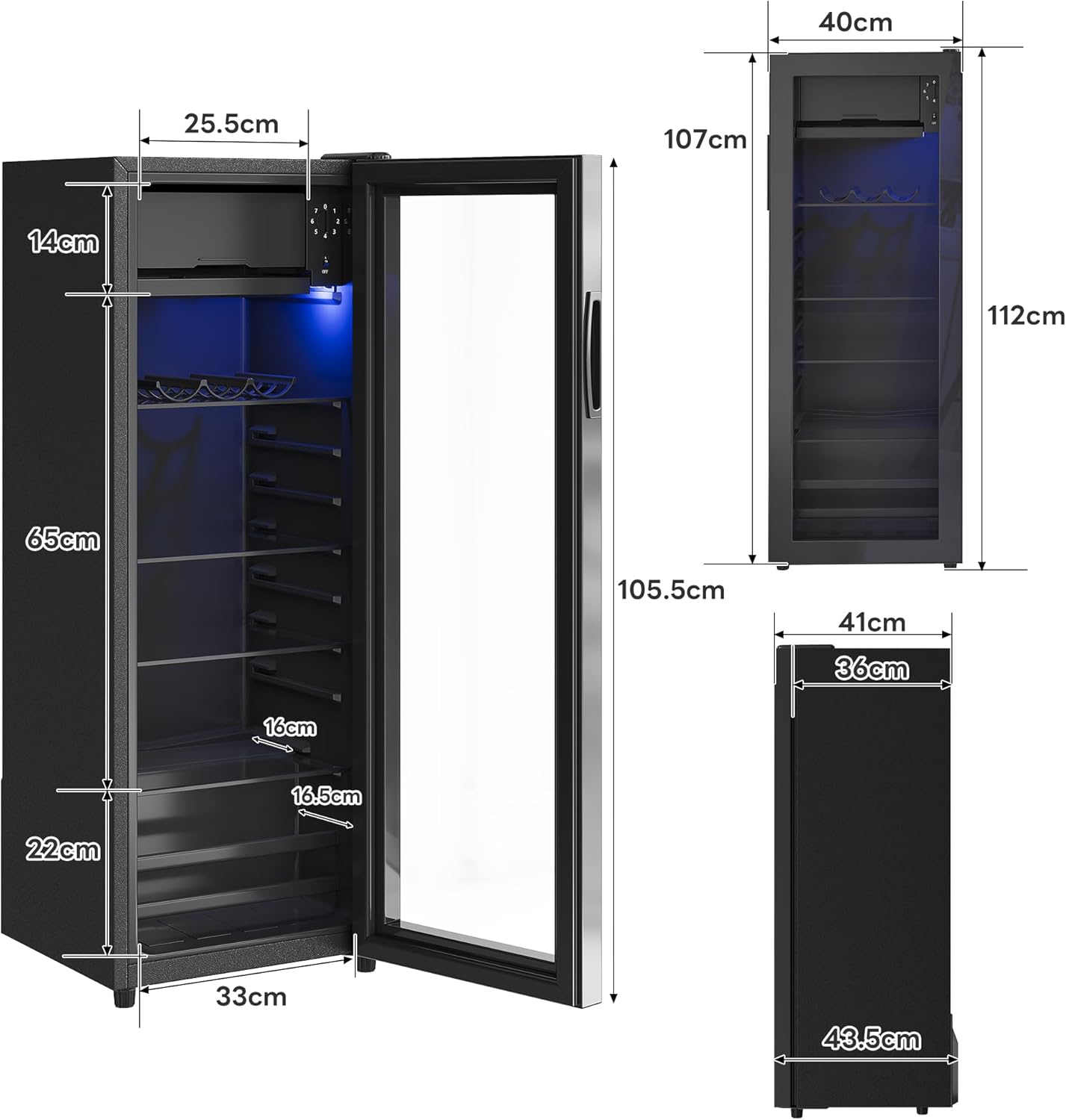 Merax Kühlschrank 128L, Freistehend Getränkekühler mit 120L-Kühlschrank + 8L-Gefrierschrank, mit LED-Innenbeleuchtung und Verstellbare Einlegeböden, Superleise für Restaurant, Bar, Getränke und Bier