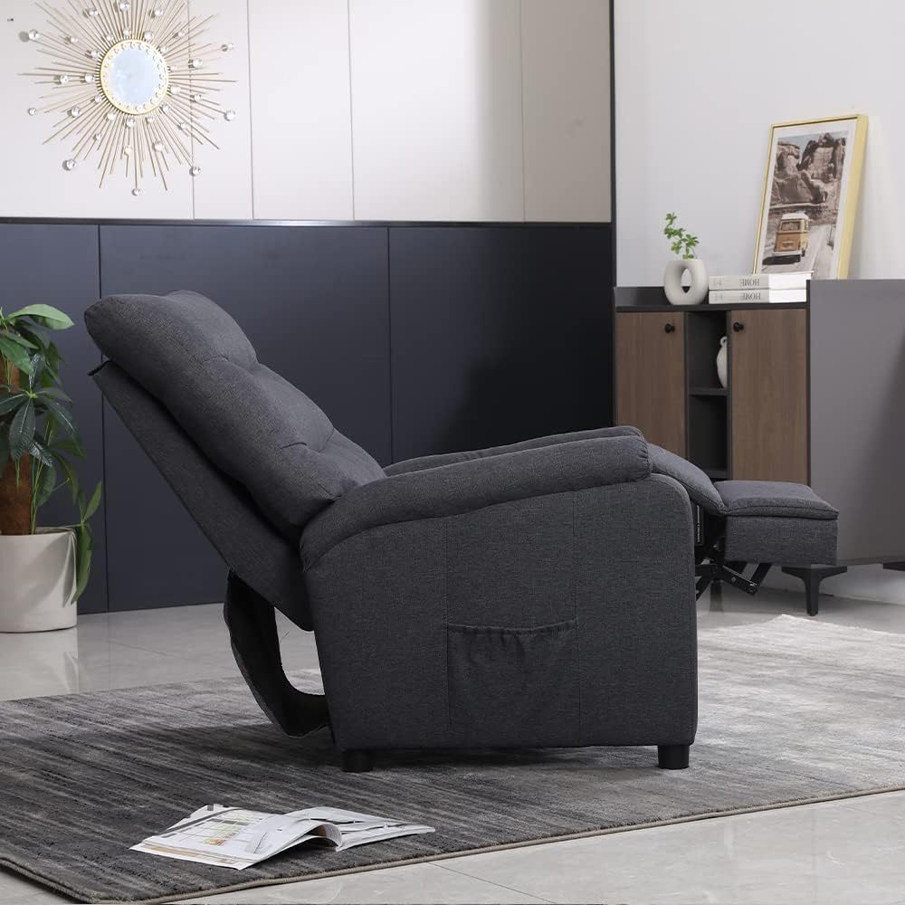Mingone Relaxsessel, Fernsehsessel mit Liegefunktion, TV-Sessel mit Taschenfederkern, Gepolstert Liegesessel Ruhesessel Leinen Dunkelgrau für Wohnzimmer Schlafzimmer bis 150kg