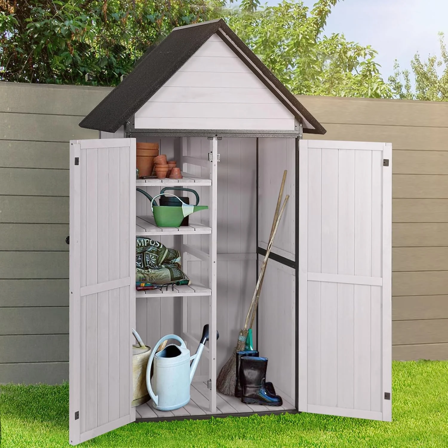 Sheds Outdoor Storage Garden Shed with Metal Frame Structure and Adjustable Shelves