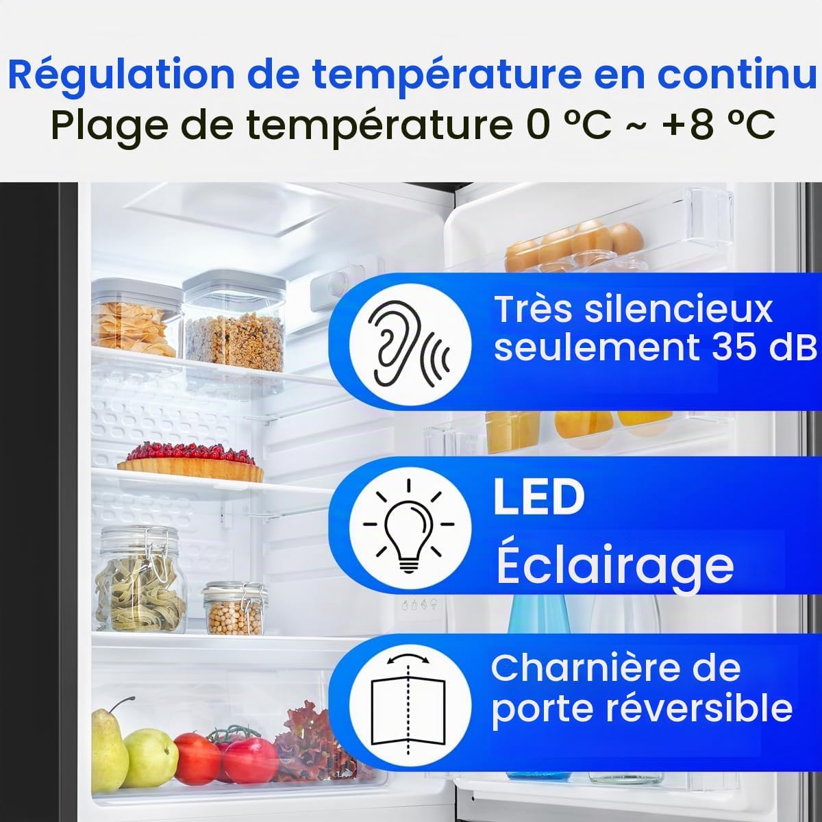 Bomann Réfrigérateur 126 L VS 7258, Classe C, Éclairage LED, Noir | réfrigérateur pose libre, éclairage LED, clayettes en verre, contrôle de la température