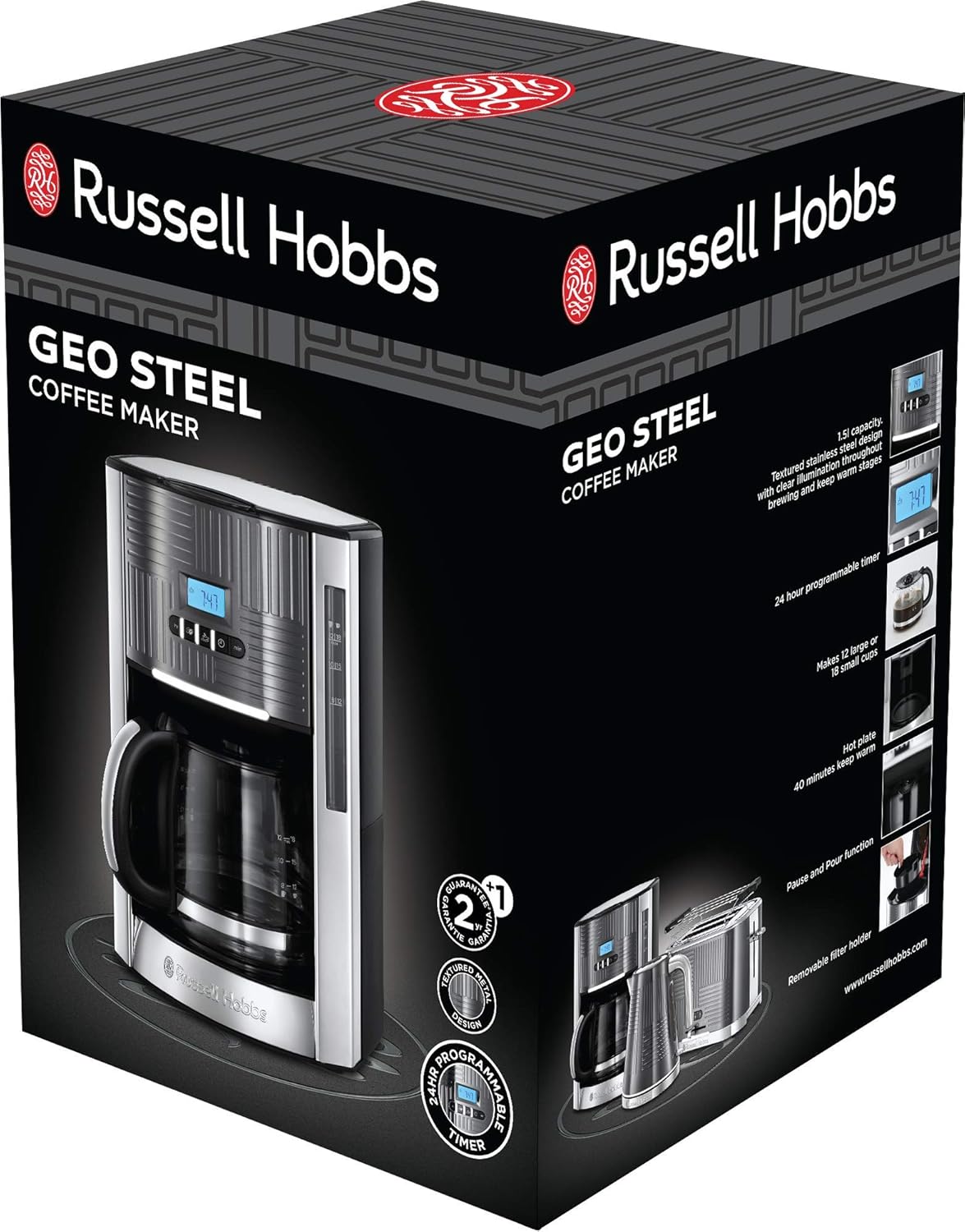 Russell Hobbs GeoSteel Frühstückset Toaster, Wasserkocher und Kaffeemaschine