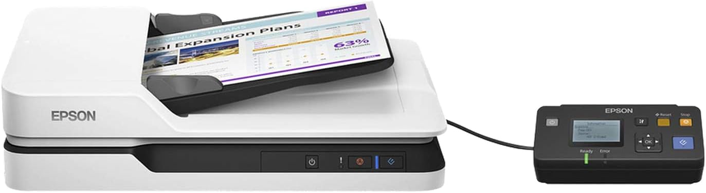 Epson WorkForce DS-1630 DIN A4 Dokumentenscanner (Scanner, kleine Standfläche, Dokumenteneinzug, Duplex, Drei-Pass, 600dpi, USB 3.0)