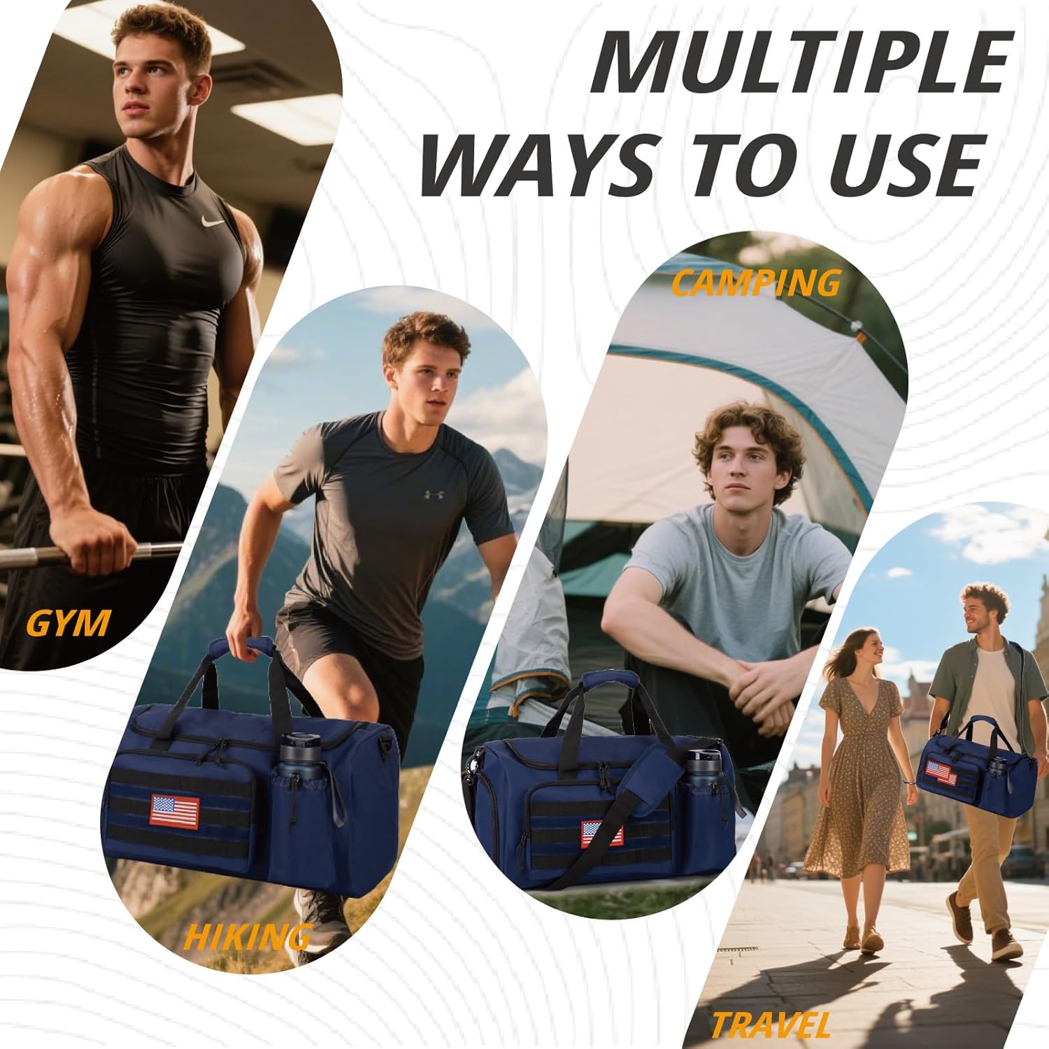 Taktische Sporttasche für Herren, 40 l, großes Fassungsvermögen, Seesack mit Schuhfach, Sporttasche mit Nassfach, multifunktionale Wochenendtasche, geeignet für Reisen, Camping, Wandern, Blau, Medium