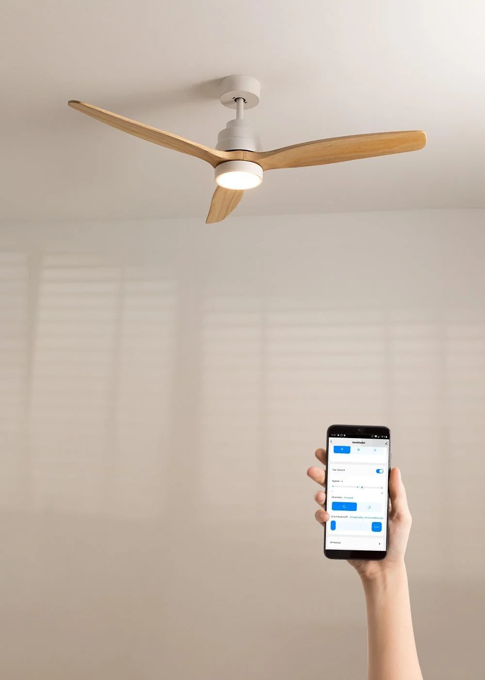 WINDSTYLANCE NATURAL WOOD, Ventilateur de plafond avec lumière, Wifi et télécommande, 6 vitesses