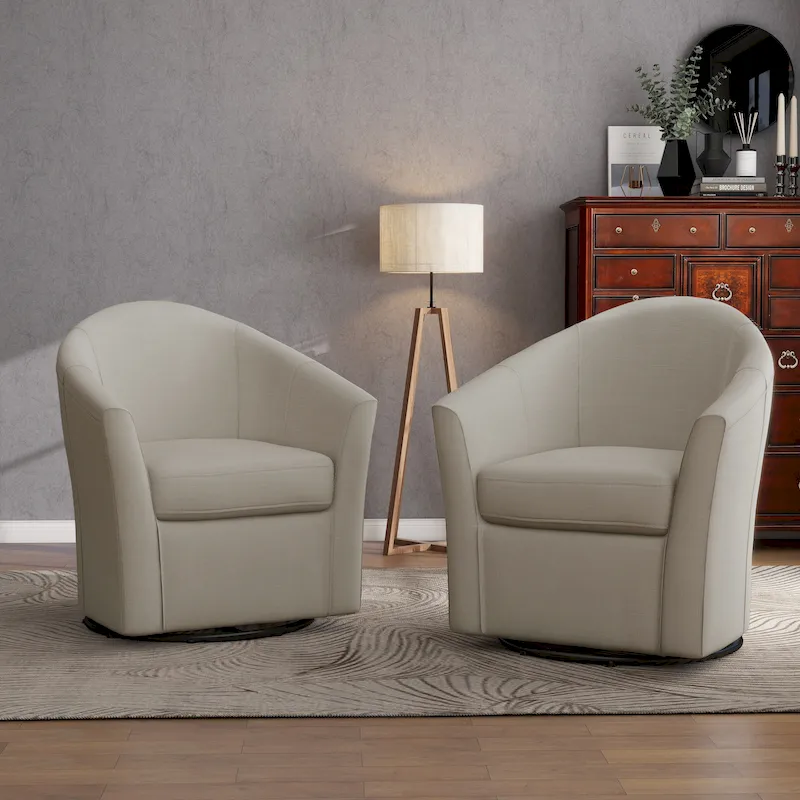 Set of 2 Modern Upholstered Swivel Barrel Chair Living Room Accent Chair