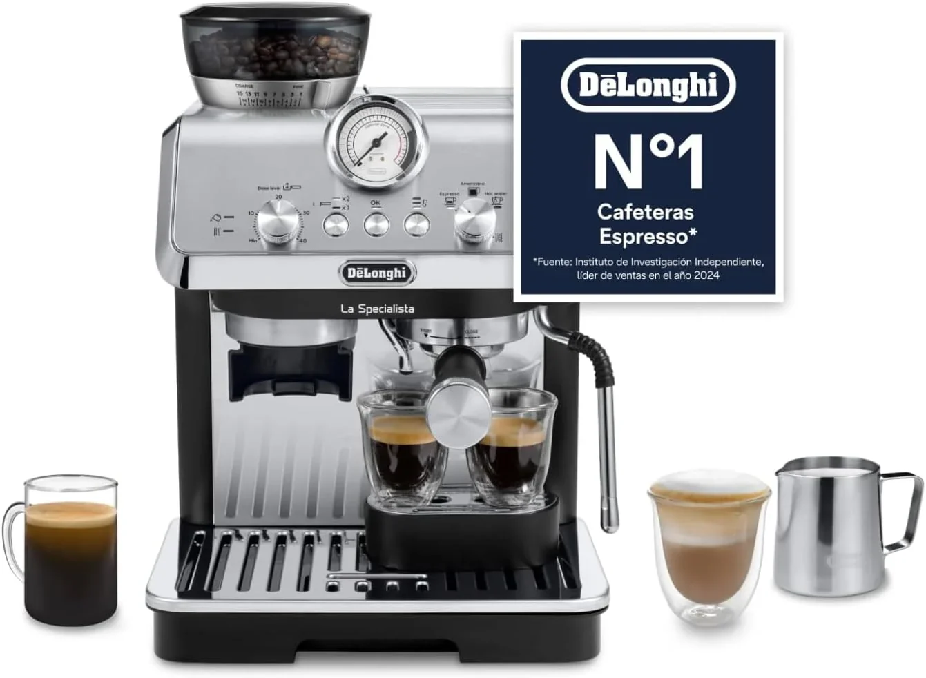 De'Longhi Perfetto La Specialista Arte, Espresso and Cappuccino Coffee Machine with Pump, Coffee Bean Machine, 3 Preset Recipes, 8 Grind Settings, EC9155.MB, Metal/Black