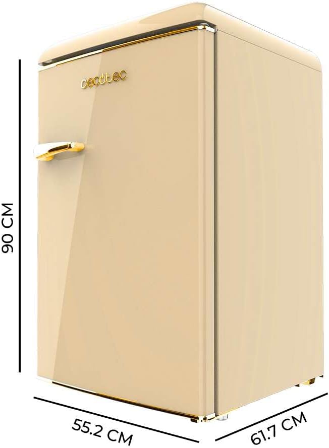 Cecotec Mini Frigo Réfrigérateur Rétro Bolero CoolMarket TT Origin 110 Beige E. Mini Frigo Rétro avec une capacité de 110L, Classe E, Icebox, LED intérieur, Poignée Chromée, Plateaux en Verre