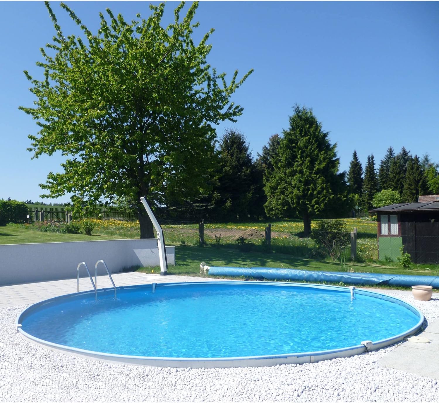 Planet Pool Stahlwandpool Set rund Bologna 200x120 cm, Stahl 0,6 mm weiß, Folie 0,6 mm blau, Einhängebiese