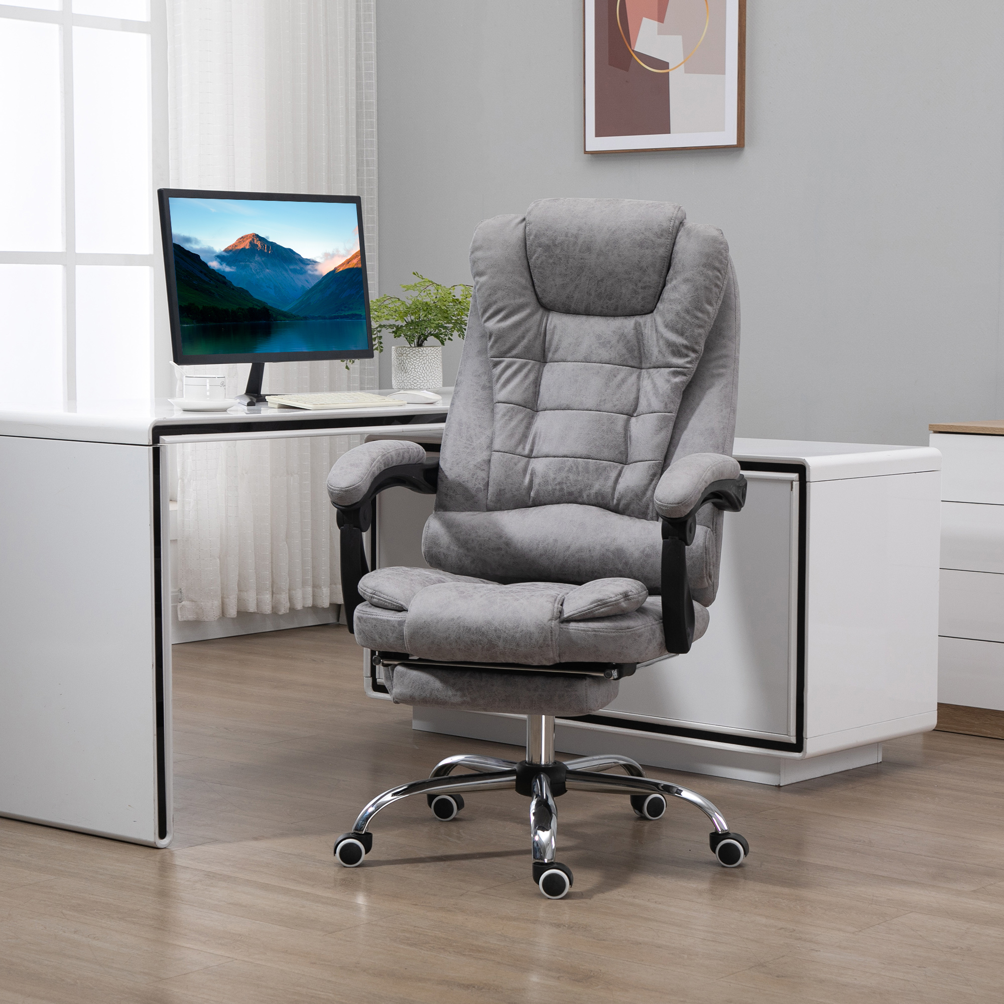 Vinsetto Bureaustoel met Massagefunctie, Ergonomische Bureaustoel met Leun- & Warmtefunctie, Afstandsbediening, Grijs
