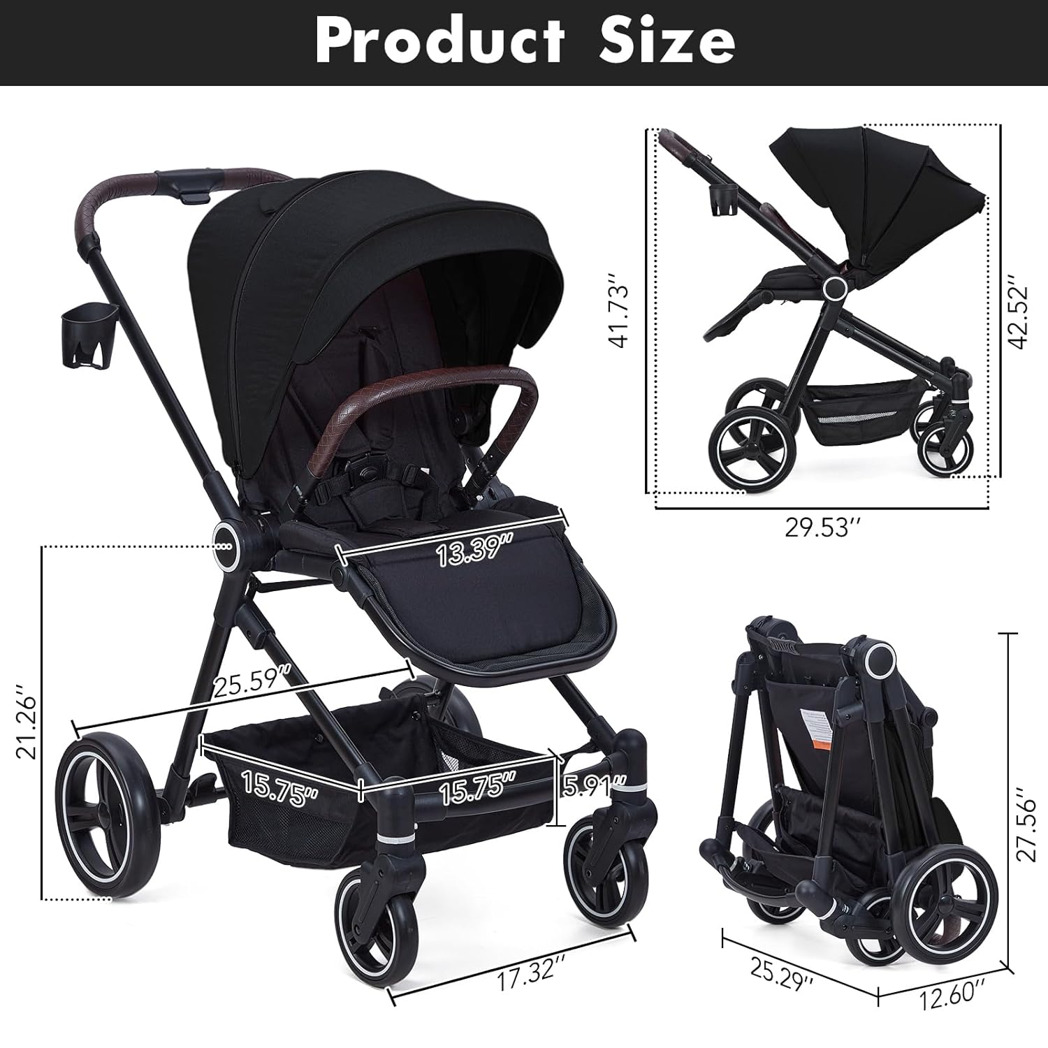 3 in 1 Kinderwagen Set mit umkehrbarem Sport-Sitz, Babywanne & Buggy – Ein-Klick-Zusammenklappbar, Leicht & Tragbar mit Großem Regenschutz