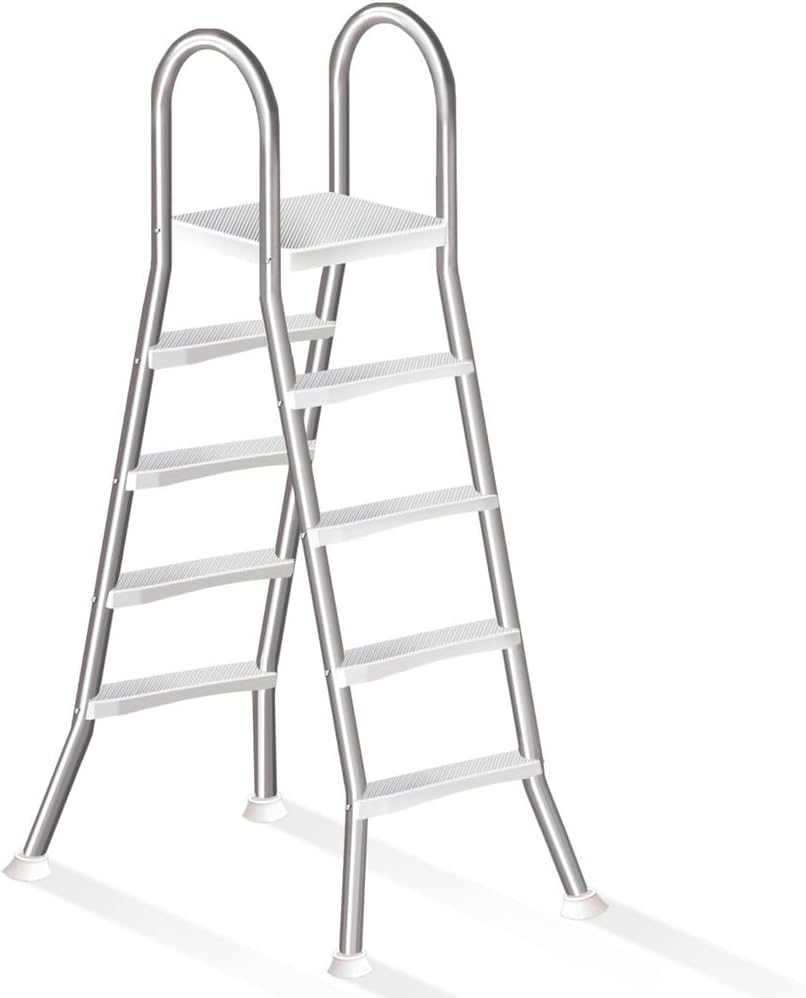 4 Stufige Poolleiter Edelstahl, Pooltreppe für Aufstellpool, Poolleiter 132 cm Poolhöhe, Pool Treppe, Poolstufen für Aufstellpools, Schwimmbadleiter Poolleitern 250 kg Tragkraft