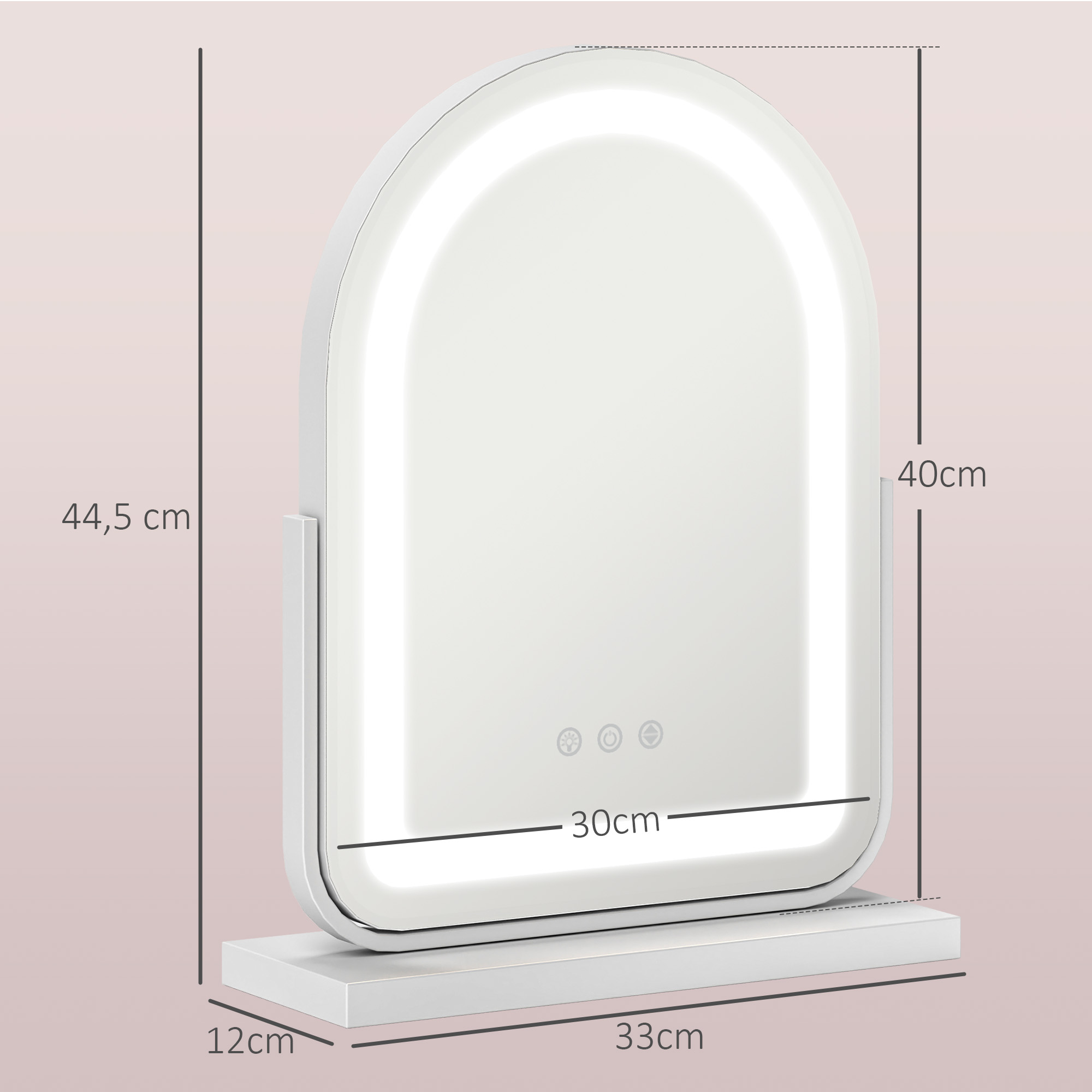 Make-upspiegel met LED-verlichting, 3 lichttemperaturen, draaibaar, touch-bediening, wit