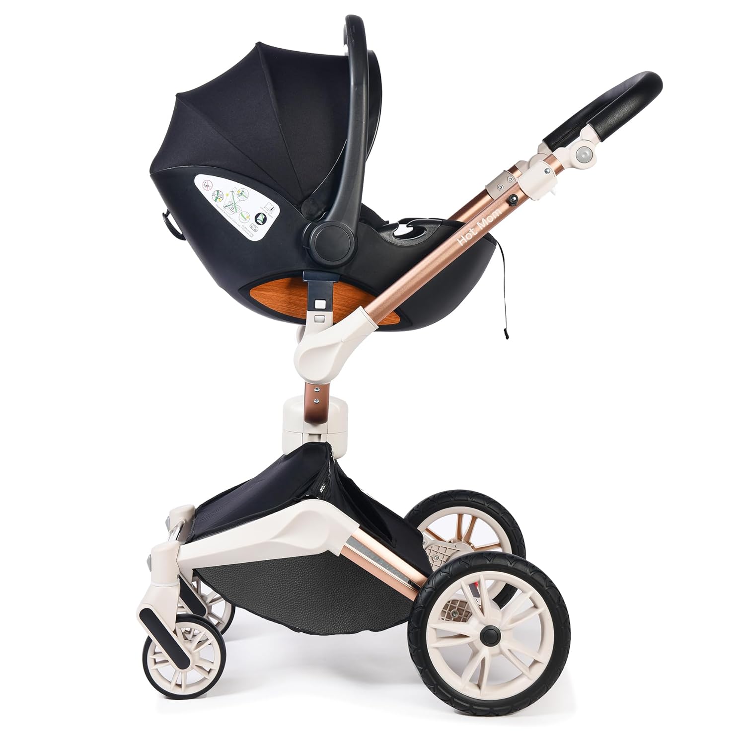 Hot Mom Kinderwagen set mit 360° Drehfunktion, Kombikinderwagen 3-in-1. Ausgestattet mit PU-Reifen und Kunstledersitz und viele weitere Zubehören, Dunkelgrau