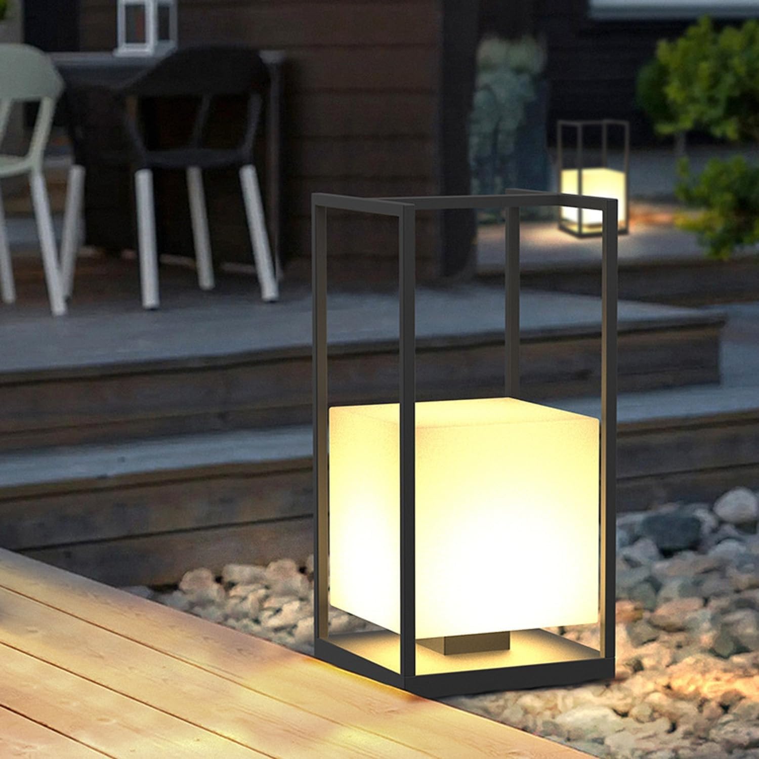 IP65 wasserdichte und verdrahtete Außenlaterne, 3000 K, warmweiß, Gartenlichter, modernes tragbares Standlicht für Hof, Veranda und Wegbeleuchtung (25 cm)